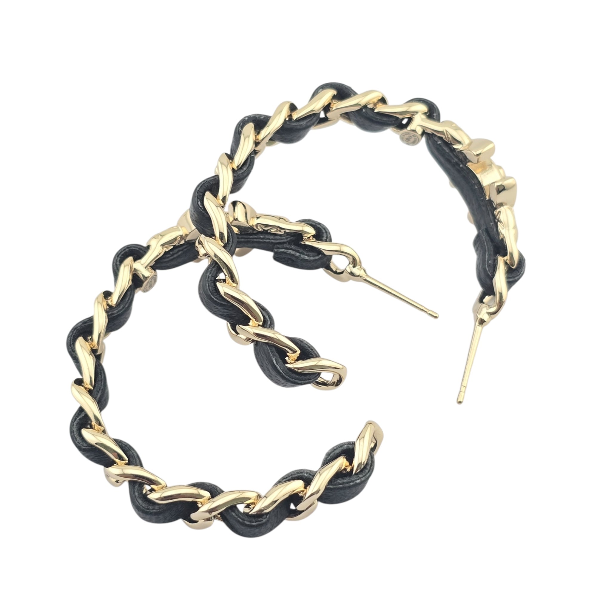 Chanel CC Turnlock Leather Metal Hoop Earrings 2021 CHANEL