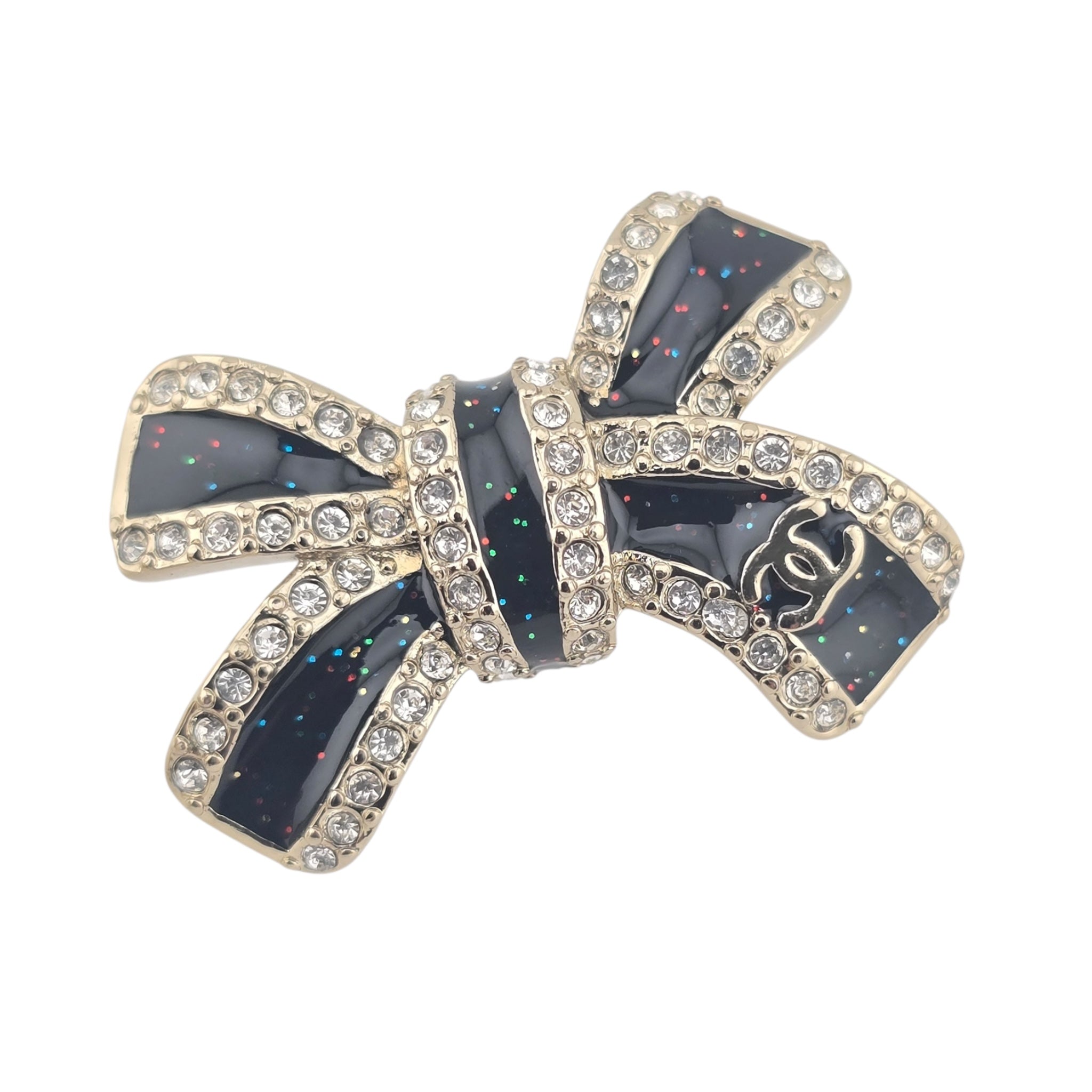 Chanel CC Gold Crystal Enamel Bow Earrings 2025 CHANEL