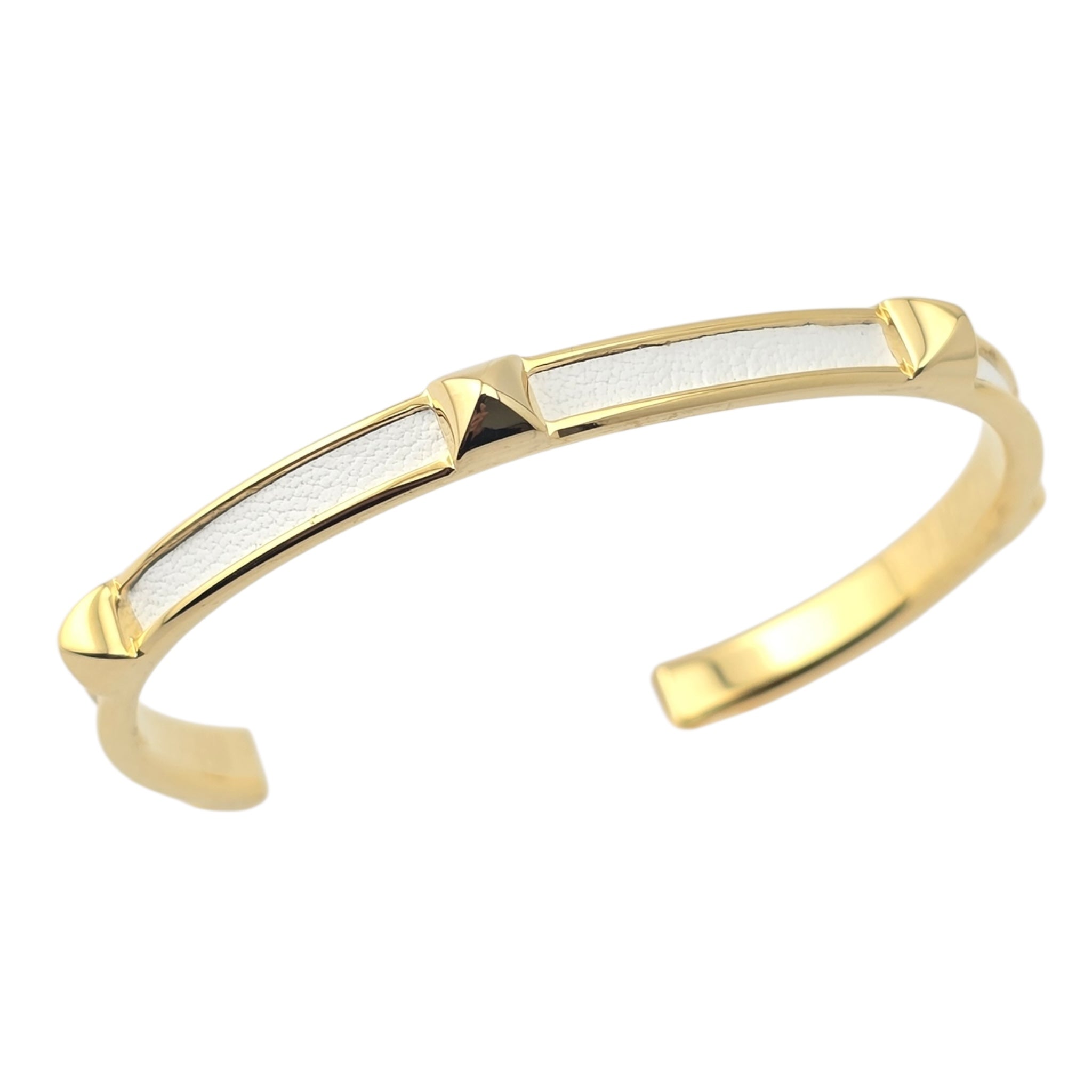 Hermes Athena White Gold Leather Bracelet HERMES