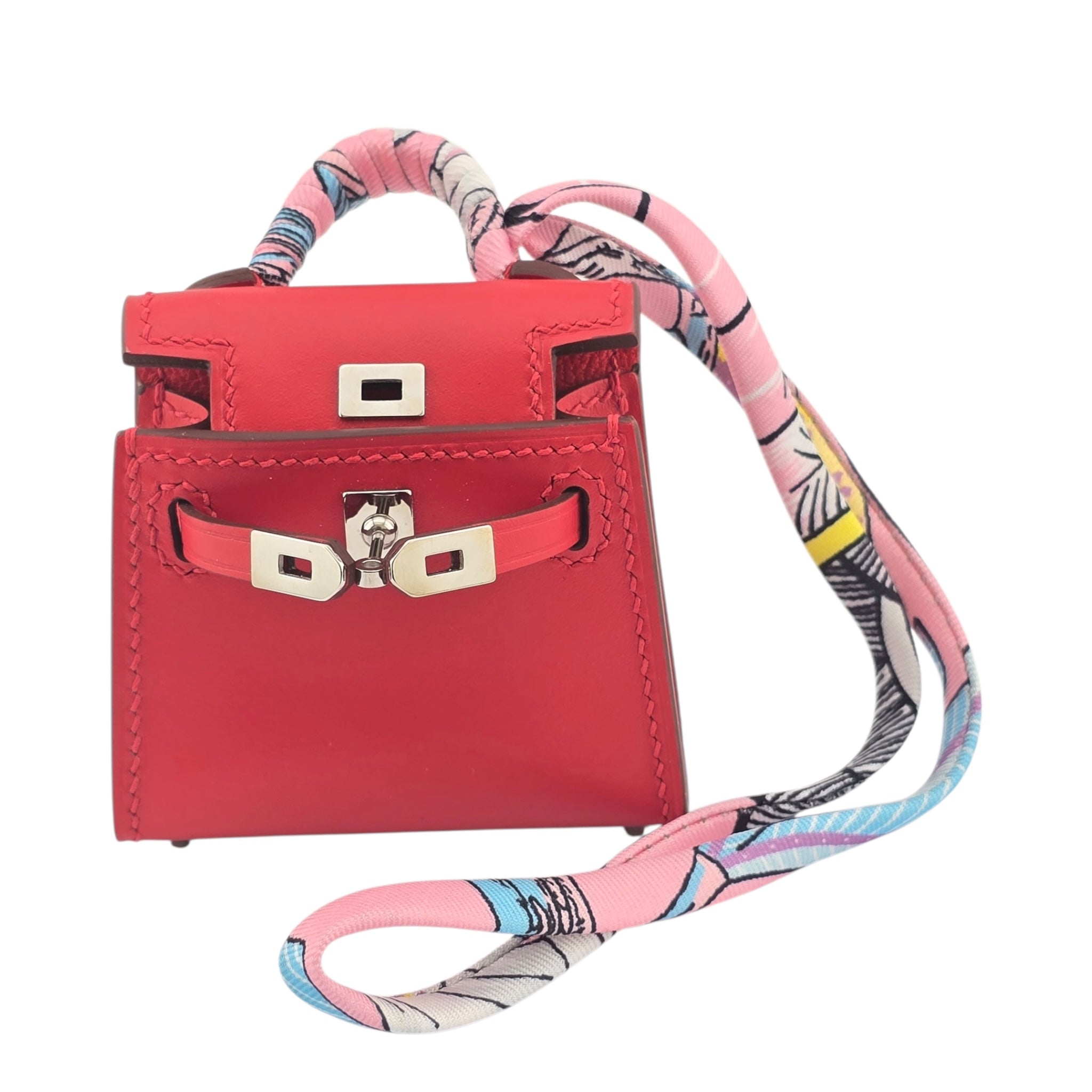 Hermes Tadelakt Mini Kelly Twilly Bag Charm Rouge HERMES