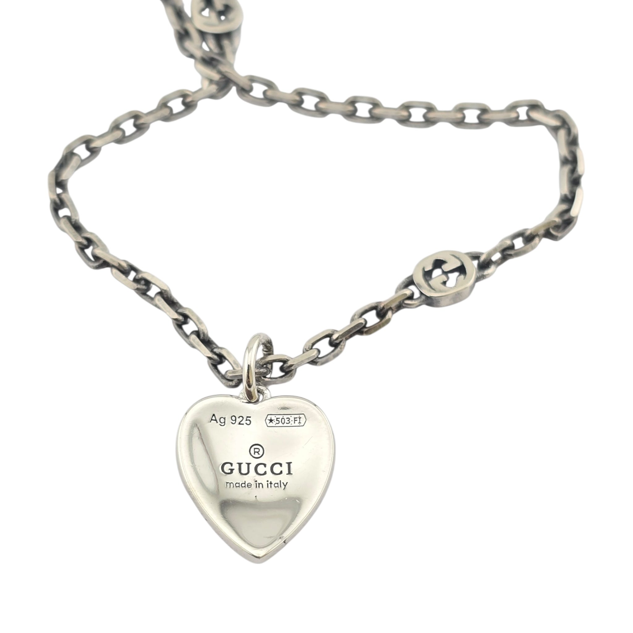 GUCCI Heart Interlocking G Silver Necklace GUCCI