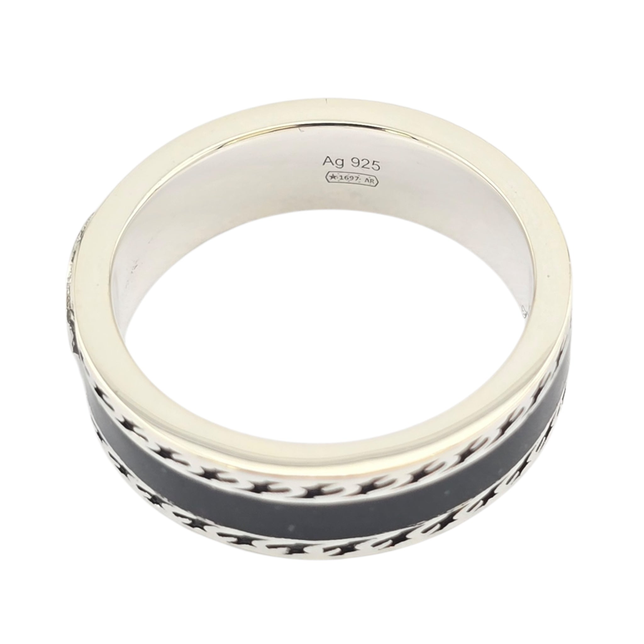 GUCCI Interlocking G Sterling Silver Black Enamel Ring GUCCI