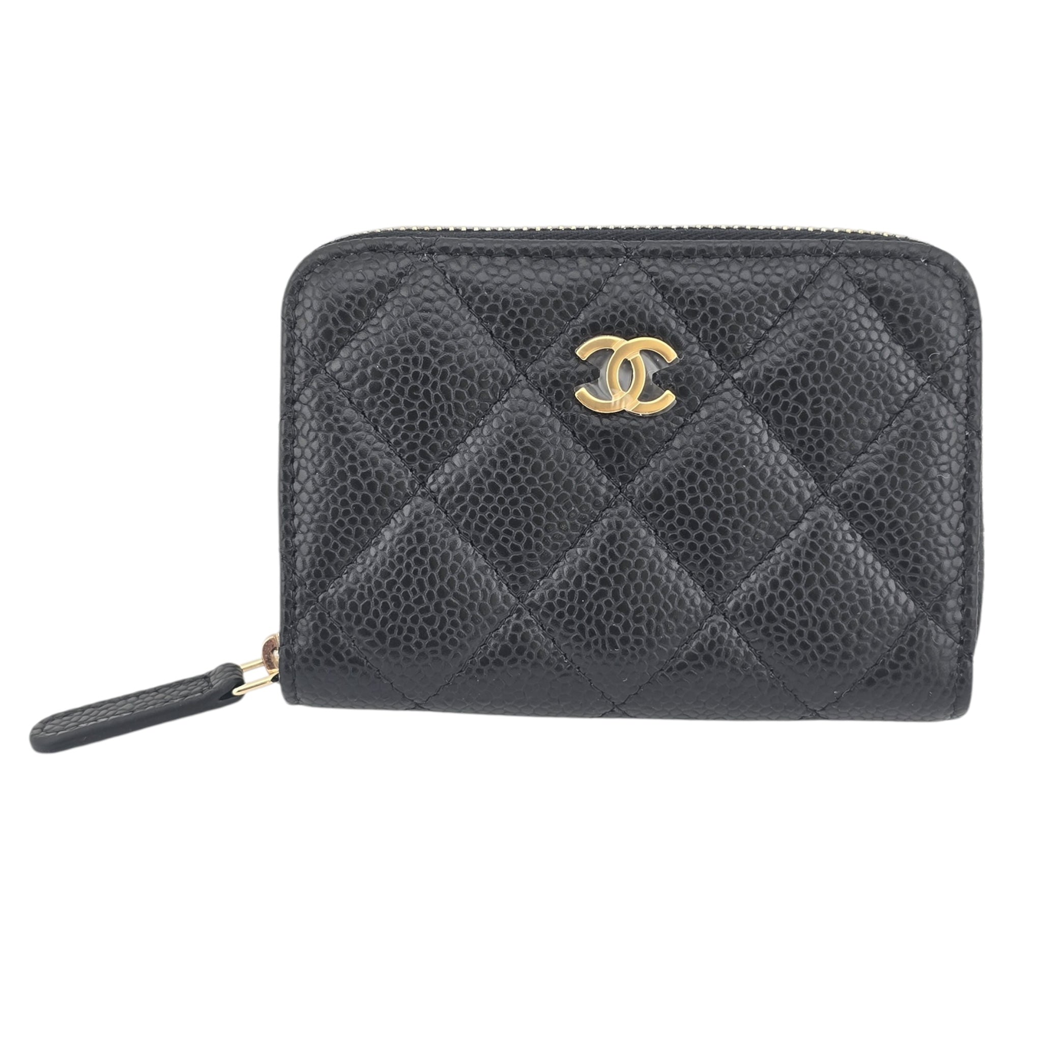 Chanel CC Caviar Classic Zip Coin Purse Card Holder Gold CHANEL