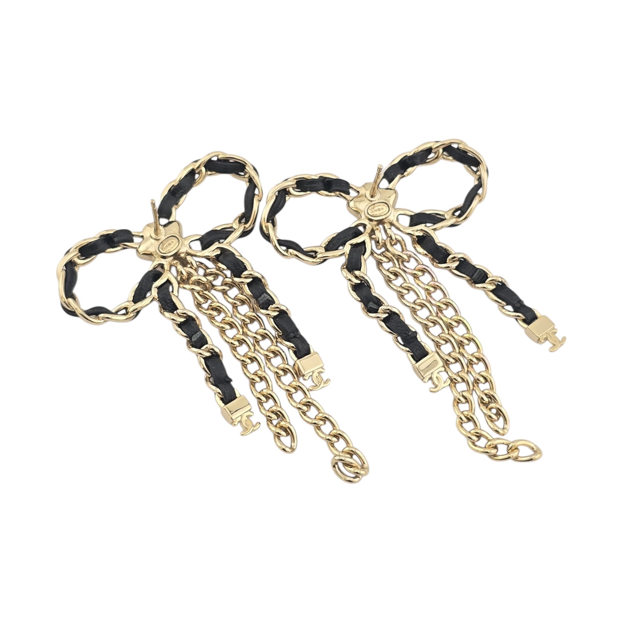 Chanel CC Bow Leather Gold Earrings 2025 CHANEL