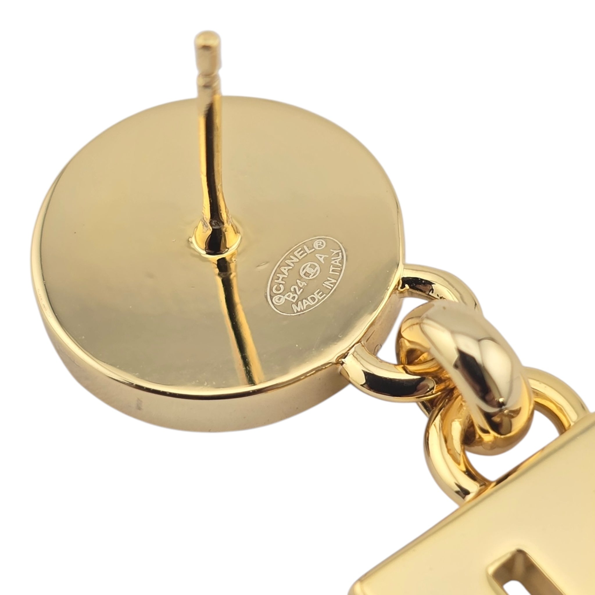 Chanel Metal Enamel Cha-Nel Logo Drop Earrings CHANEL