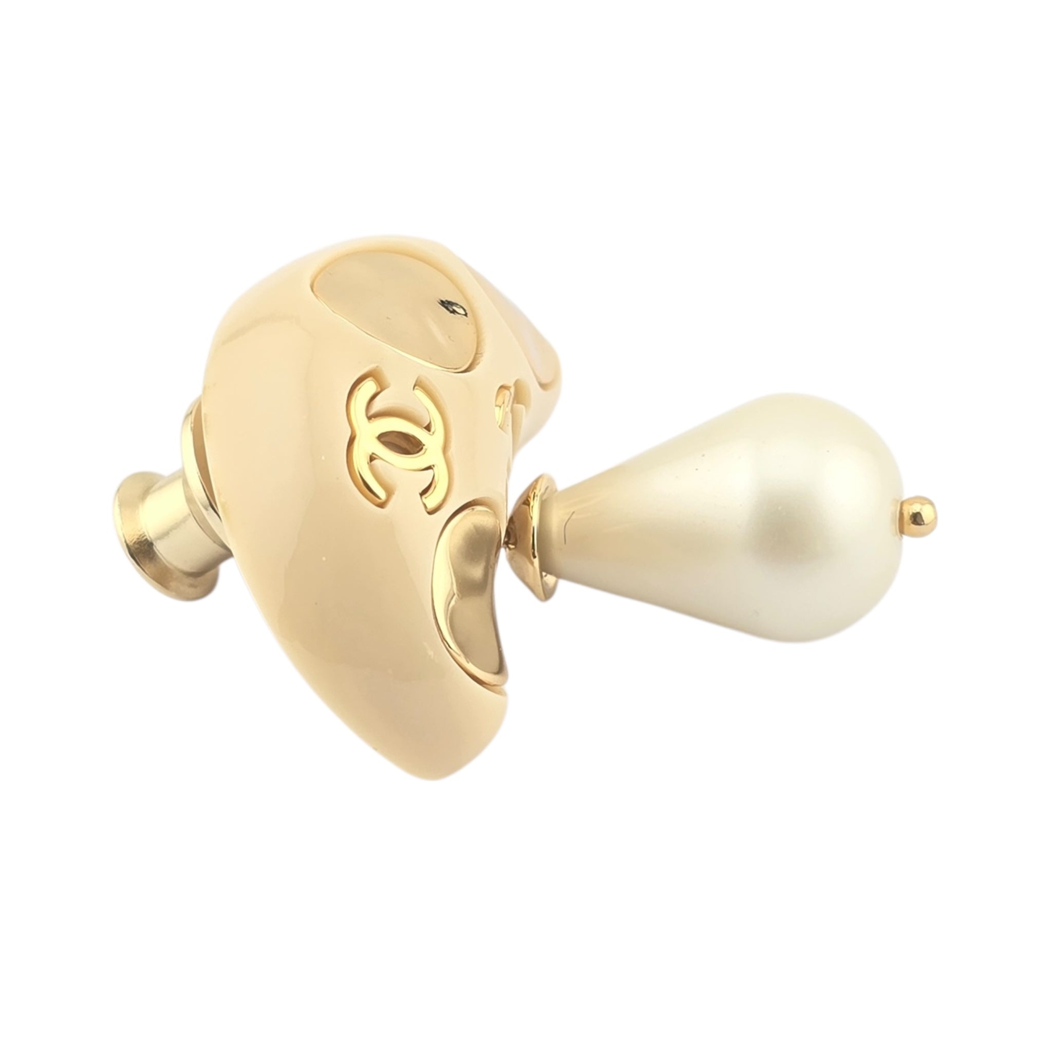 Chanel CC Mushroom Gold Faux Pearl Pin Brooch CHANEL