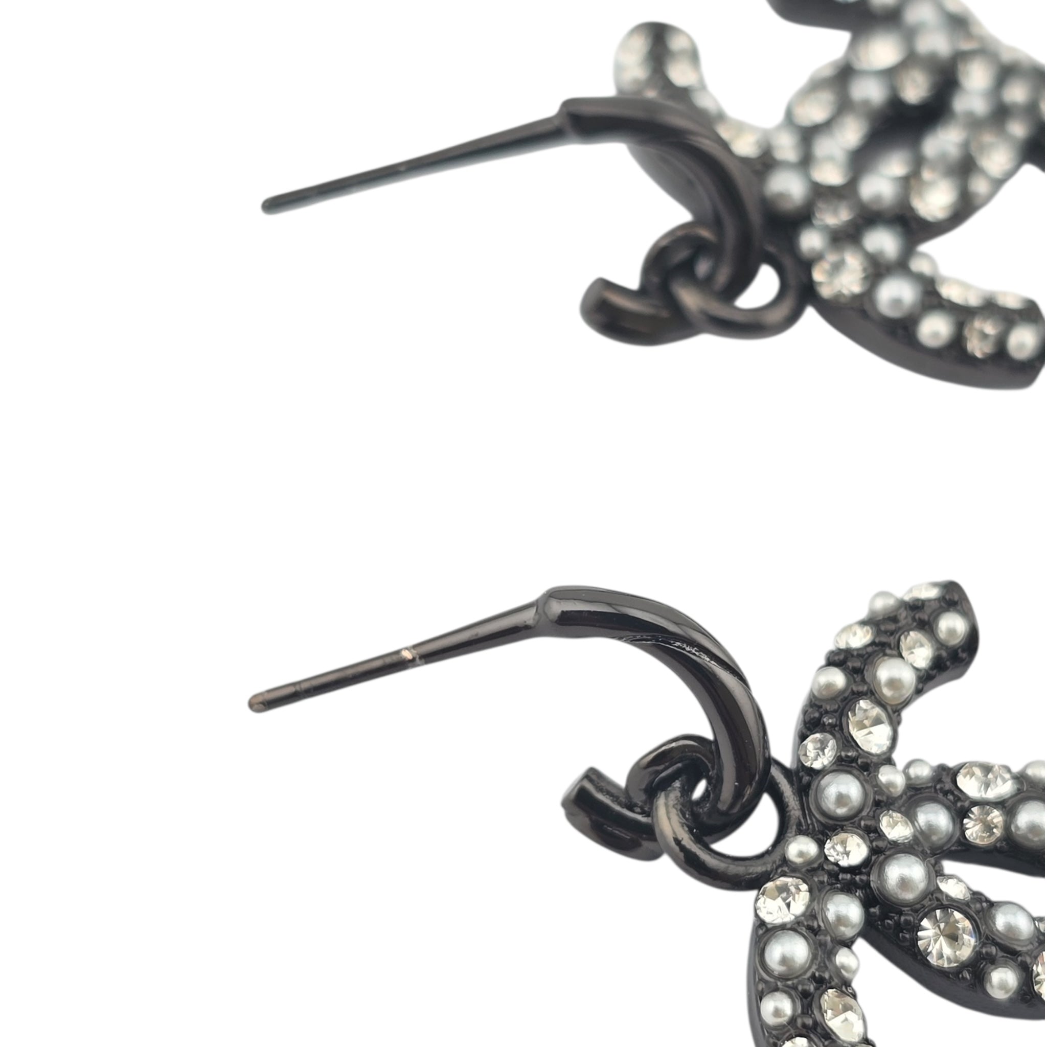 Chanel CC Ruthenium Drop Crystal Faux Pearl Earrings 2022 CHANEL