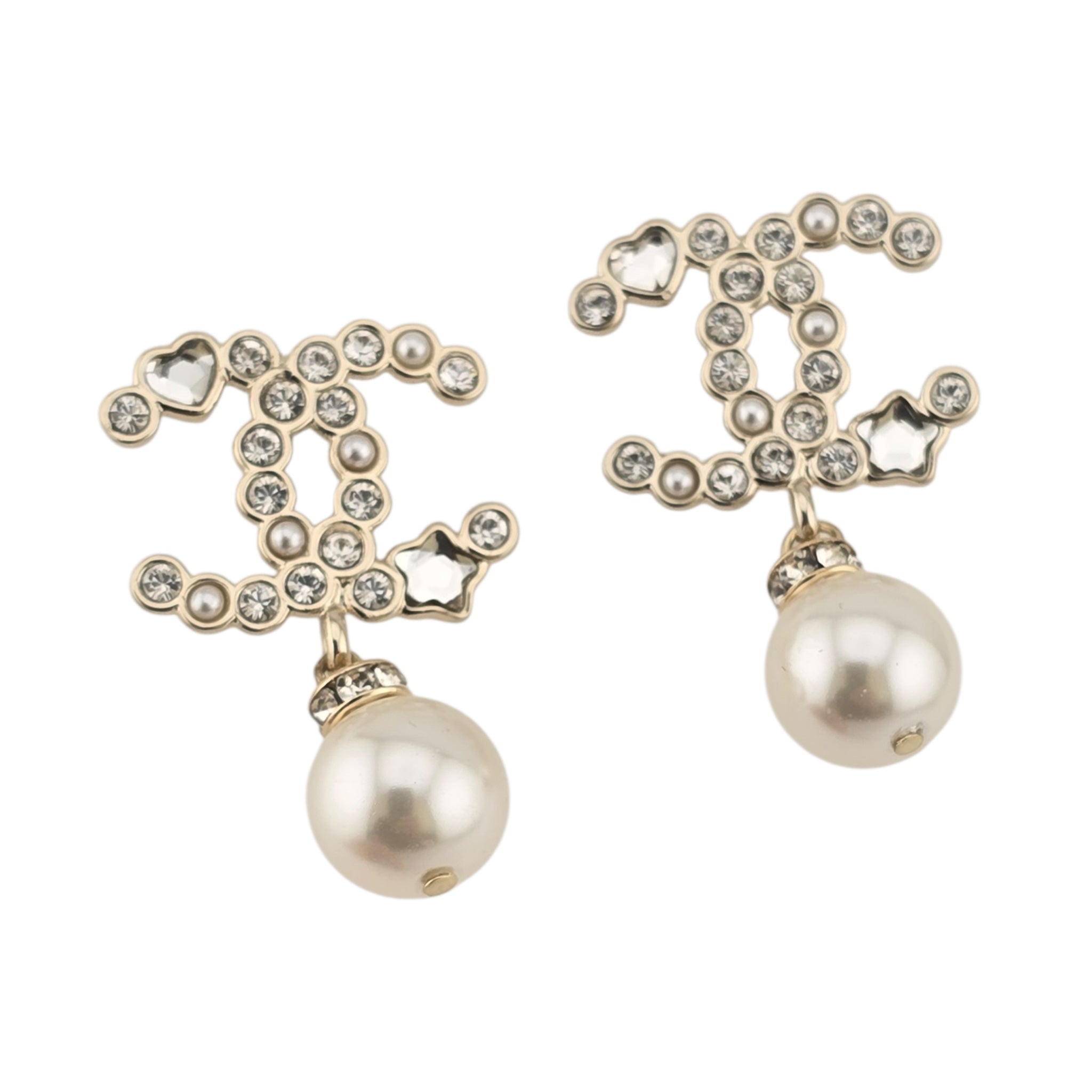 Chanel CC Gold Drop Crystal Faux Pearl Earrings 2022 CHANEL