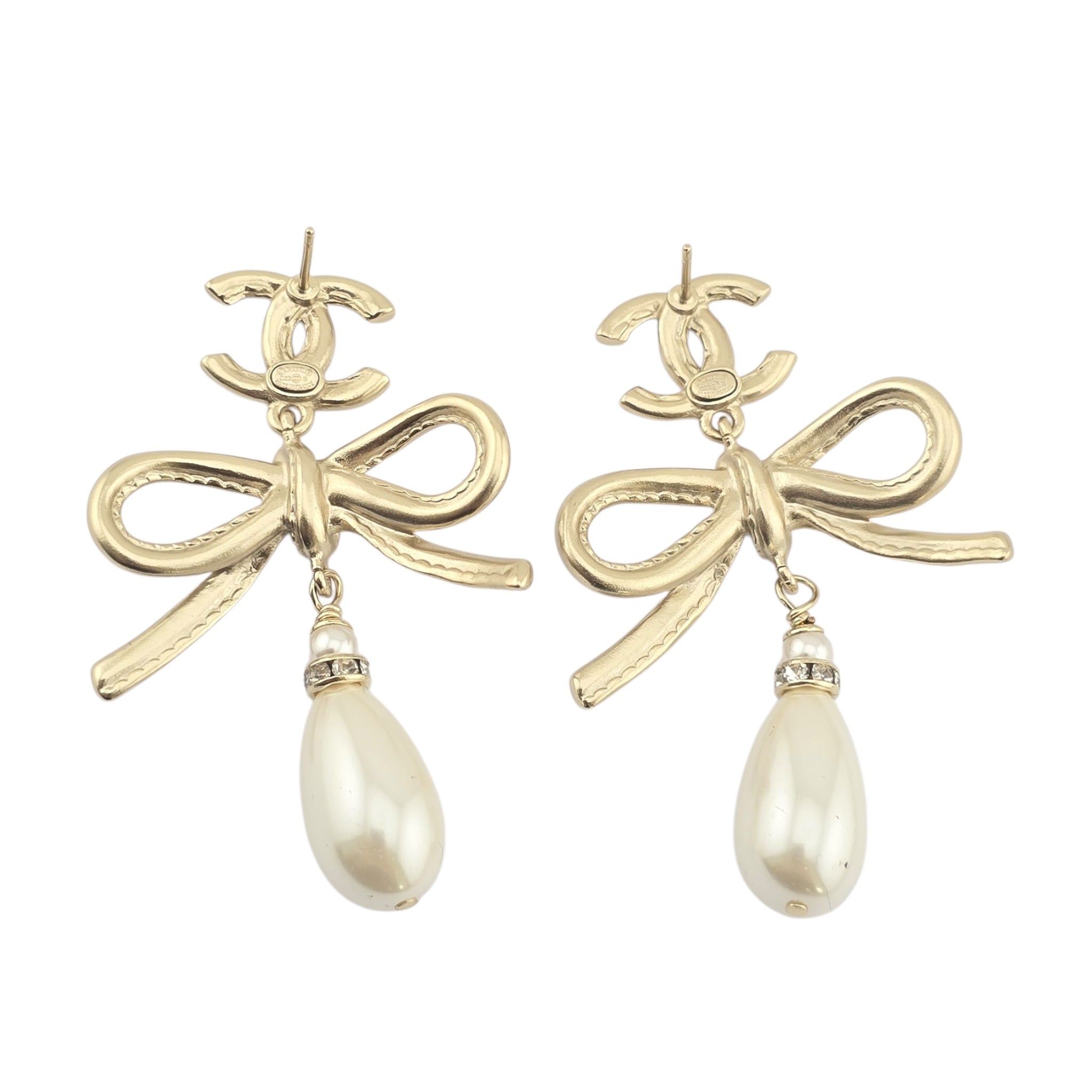 Chanel CC Bow Drop Earrings Gold 2022 CHANEL