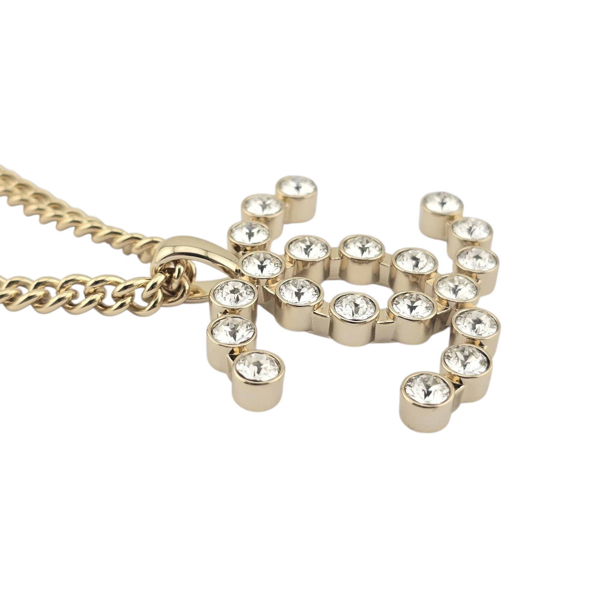Chanel CC Crystal Pendant Gold Necklace 2023