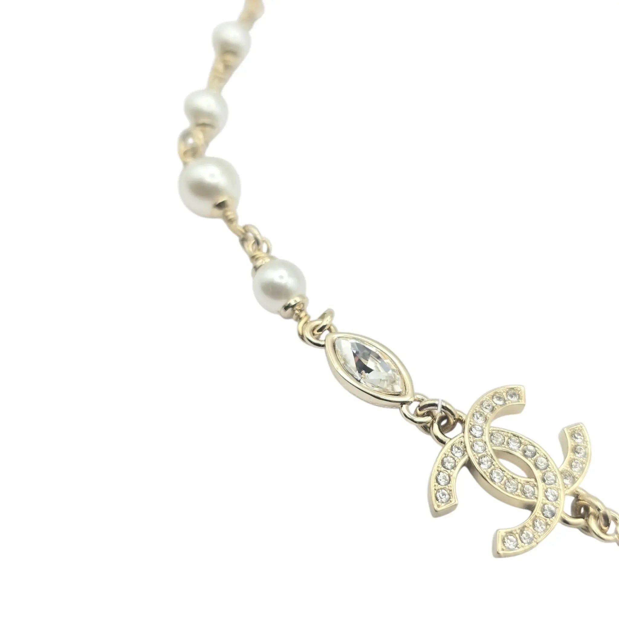 Chanel CC Gold Crystal/Pearl Necklace 2024 CHANEL