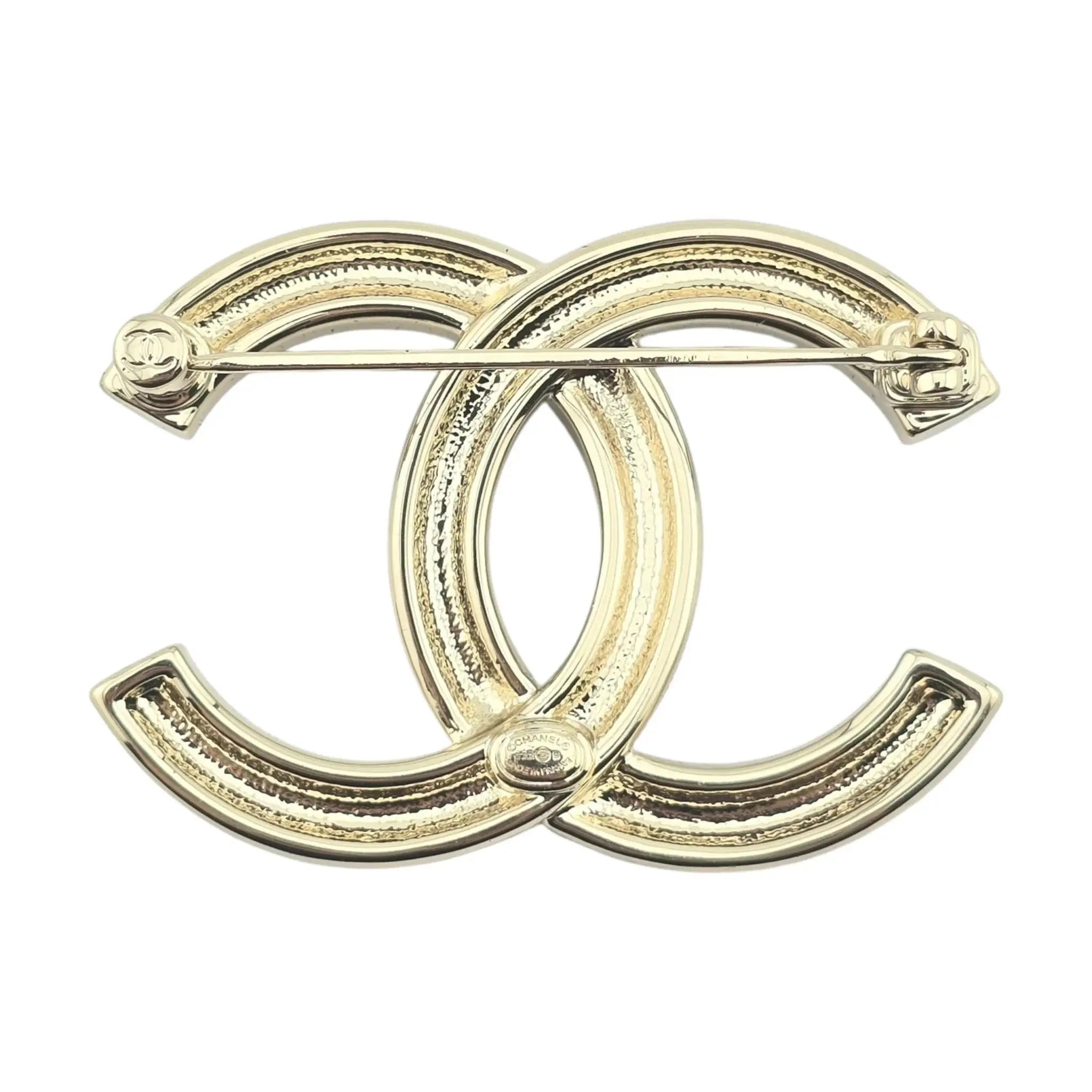 Chanel CC Gold Black Crystals Faux Pearl Brooch 2022 CHANEL