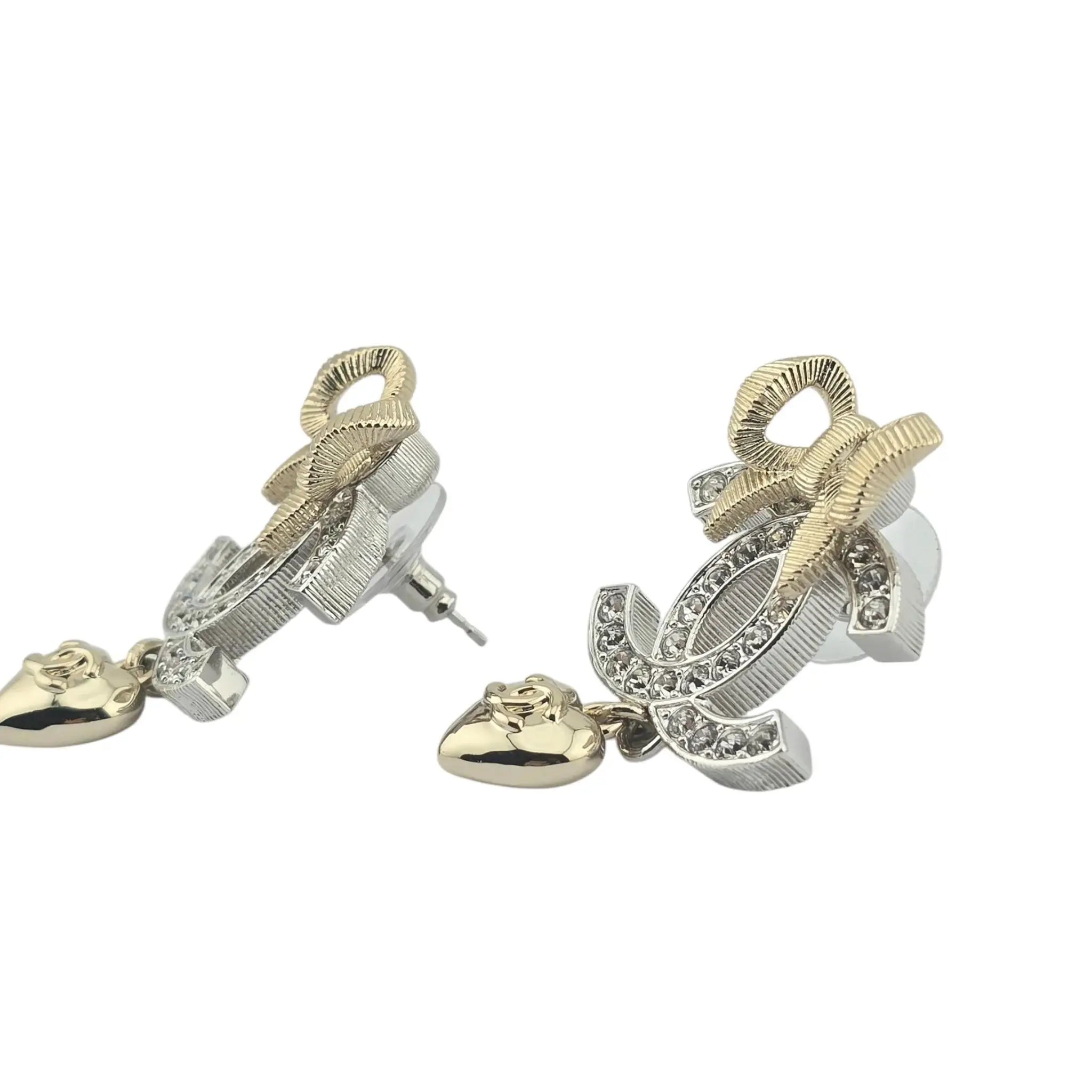 Chanel CC Drop Bow Heart Earrings B24 CHANEL