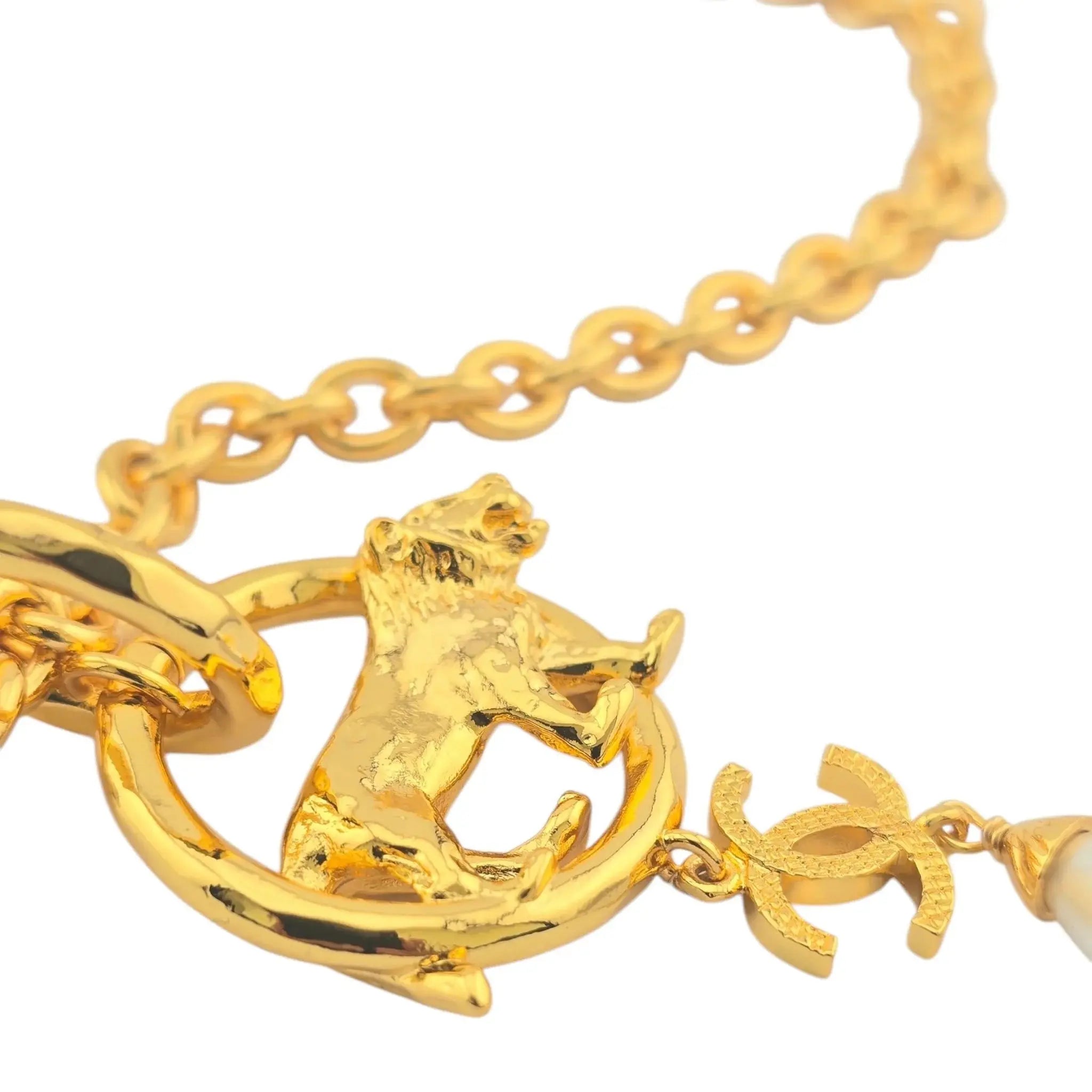 Chanel CC Faux Pearl Gold Lion Necklace 2022 CHANEL