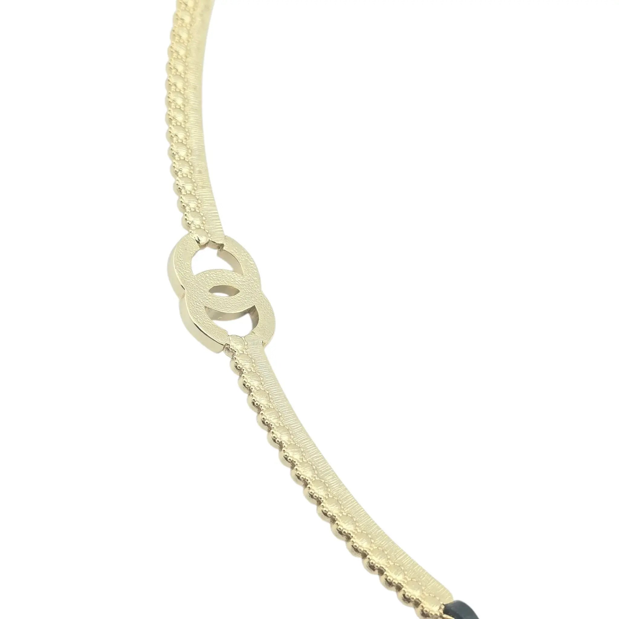 Chanel CC Black Gold Leather Choker Necklace A22 CHANEL