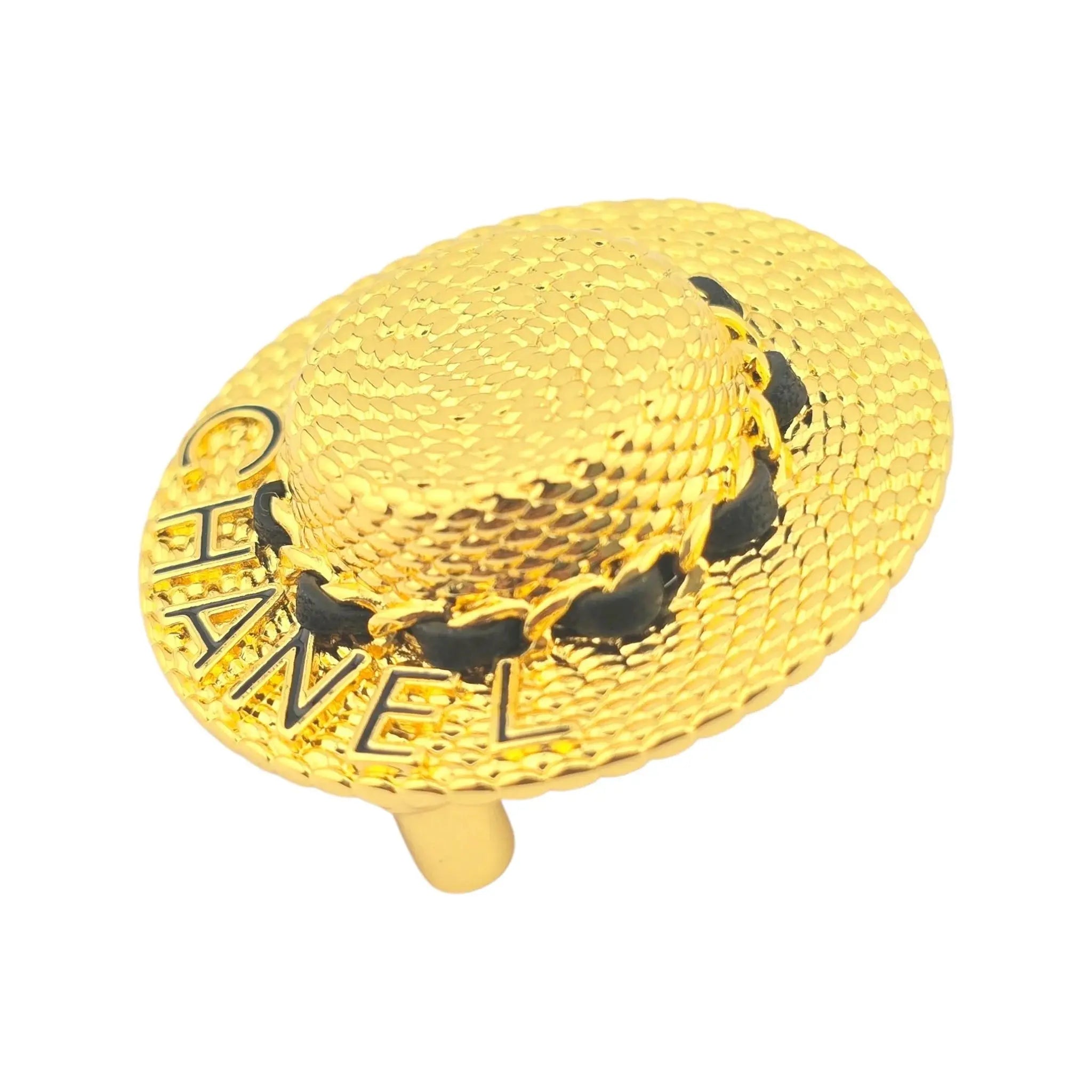 Chanel Straw Hat Gold Logo Brooch 2025 CHANEL
