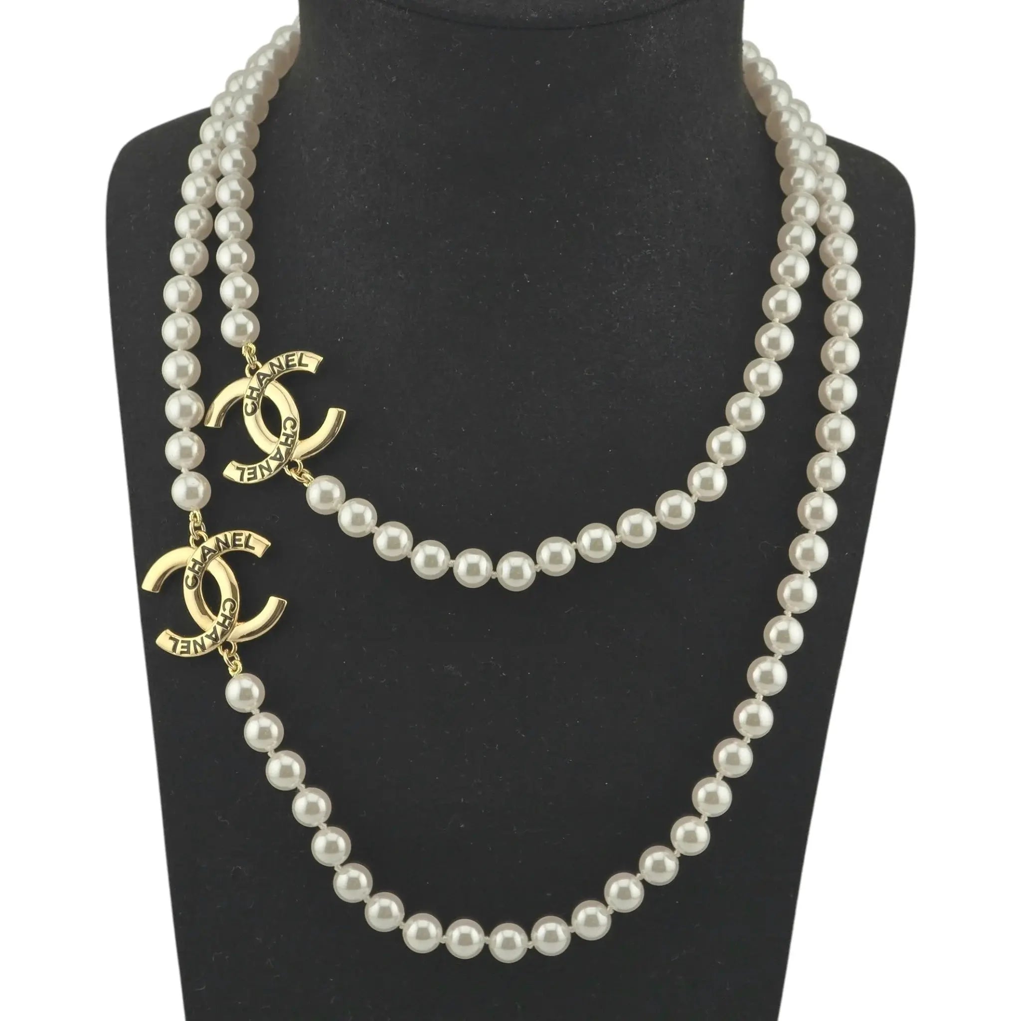 Chanel CC Long Faux Pearl Gold Necklace 2025 CHANEL