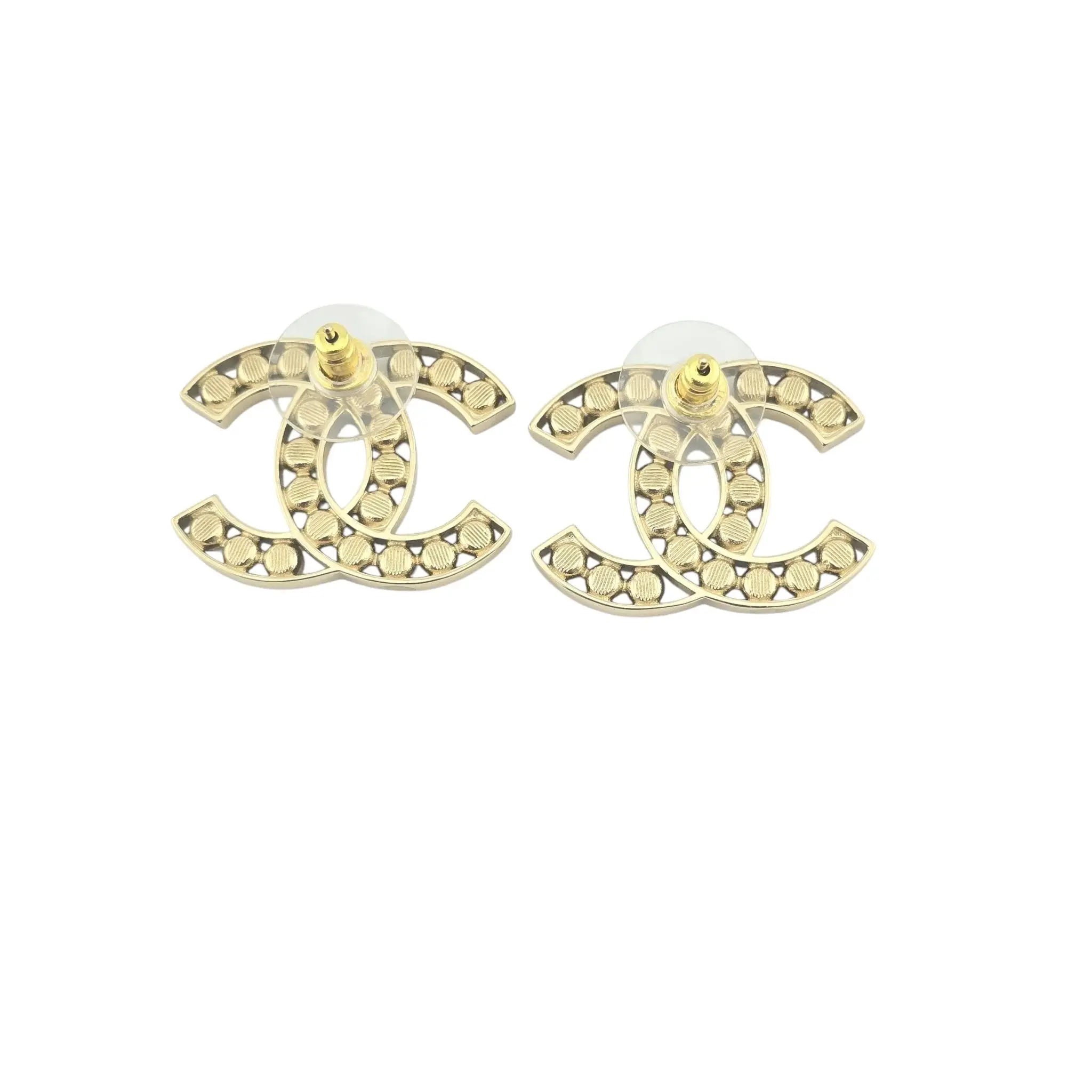 Chanel CC 23S Gold Black Stud Earrings CHANEL