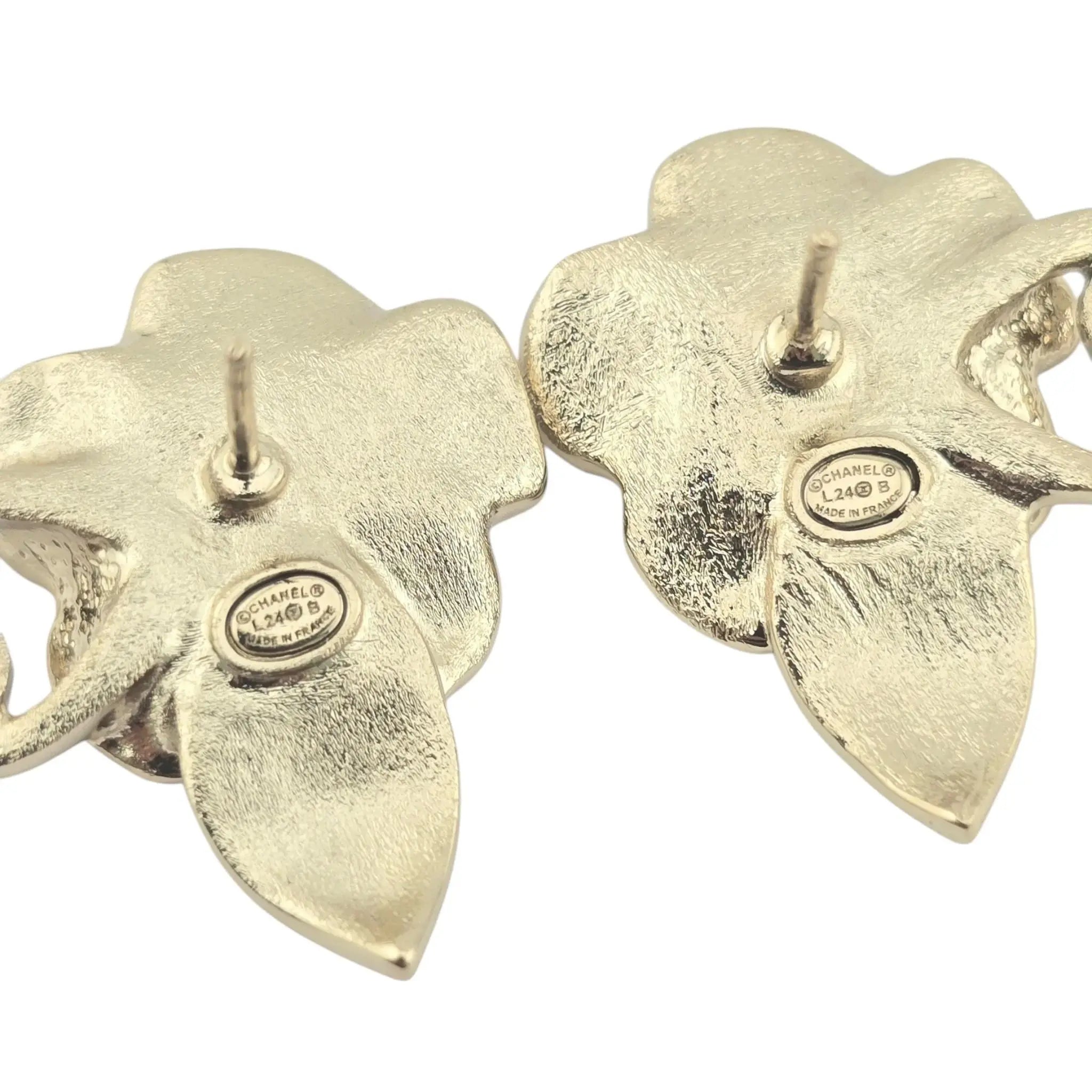 Chanel CC Floral Camellia Gold Crystal Earrings 2024 CHANEL