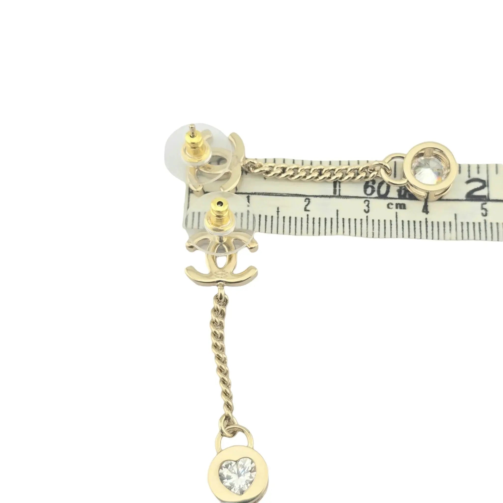 Chanel CC Crystal Gold Heart Drop Earrings 24B CHANEL