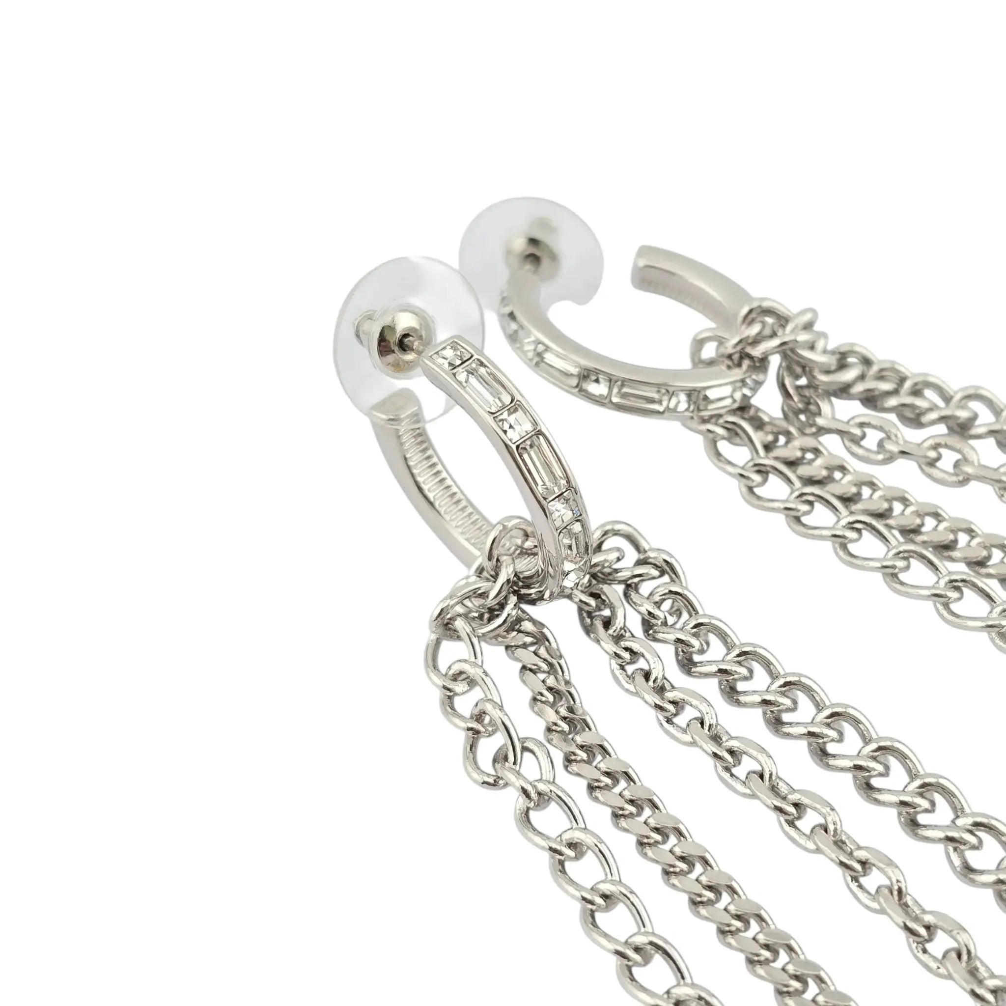 Chanel CC Chain Crystal Silver Hoop Earrings 22P CHANEL