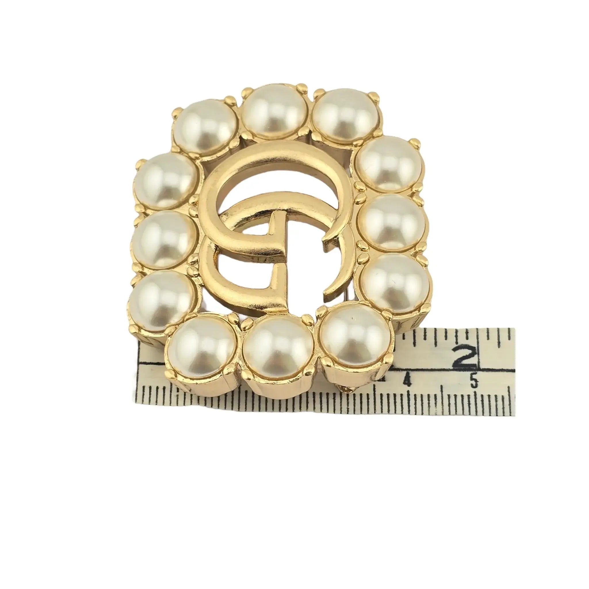 GUCCI GG Pearl Double G Brooch Aged Gold GUCCI