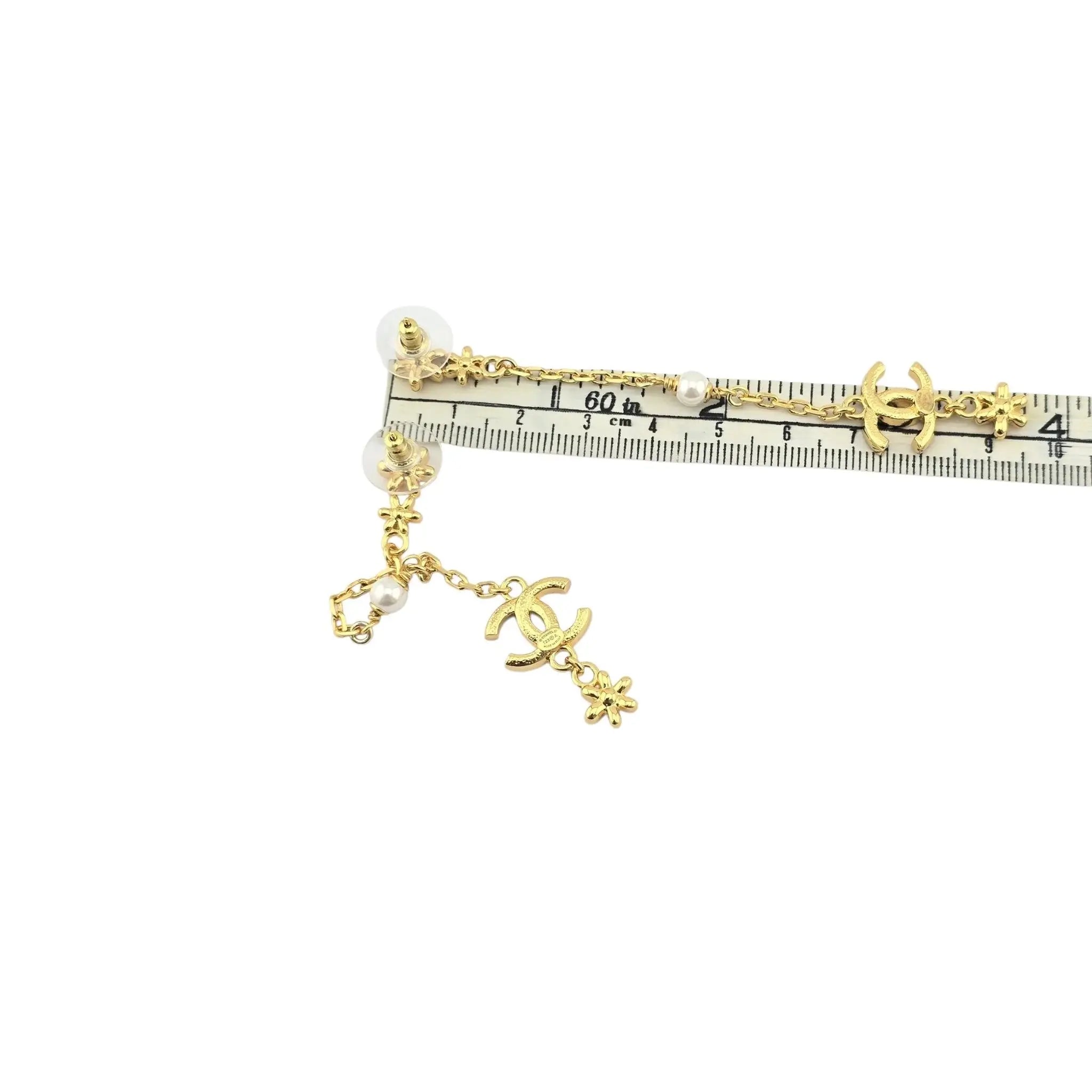 Chanel CC Gold Crystal Floral Drop Earrings 2023 CHANEL