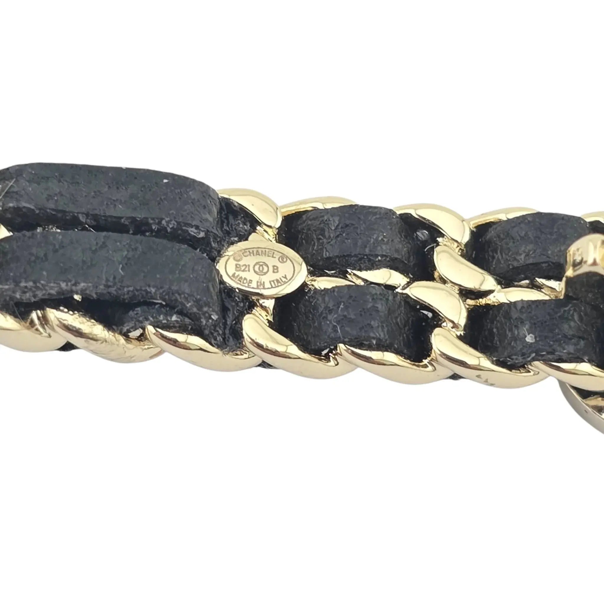 Chanel CC Black Leather Crystal Hair Barrette Clip B21 CHANEL