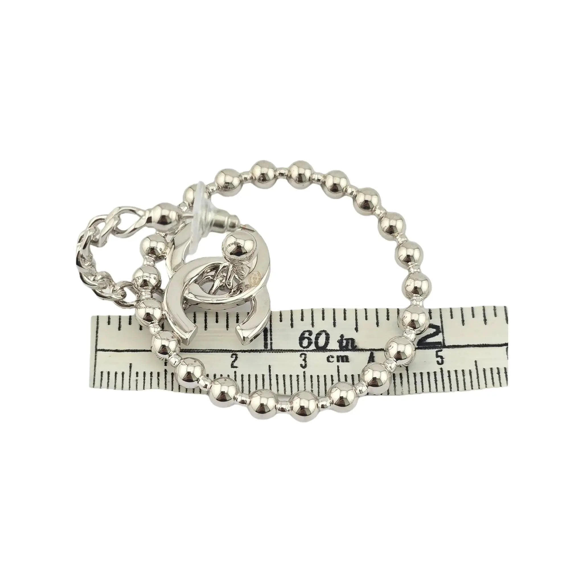 Chanel Silver Metal Tone CC Cross Chain Hoop Earrings 2022 CHANEL