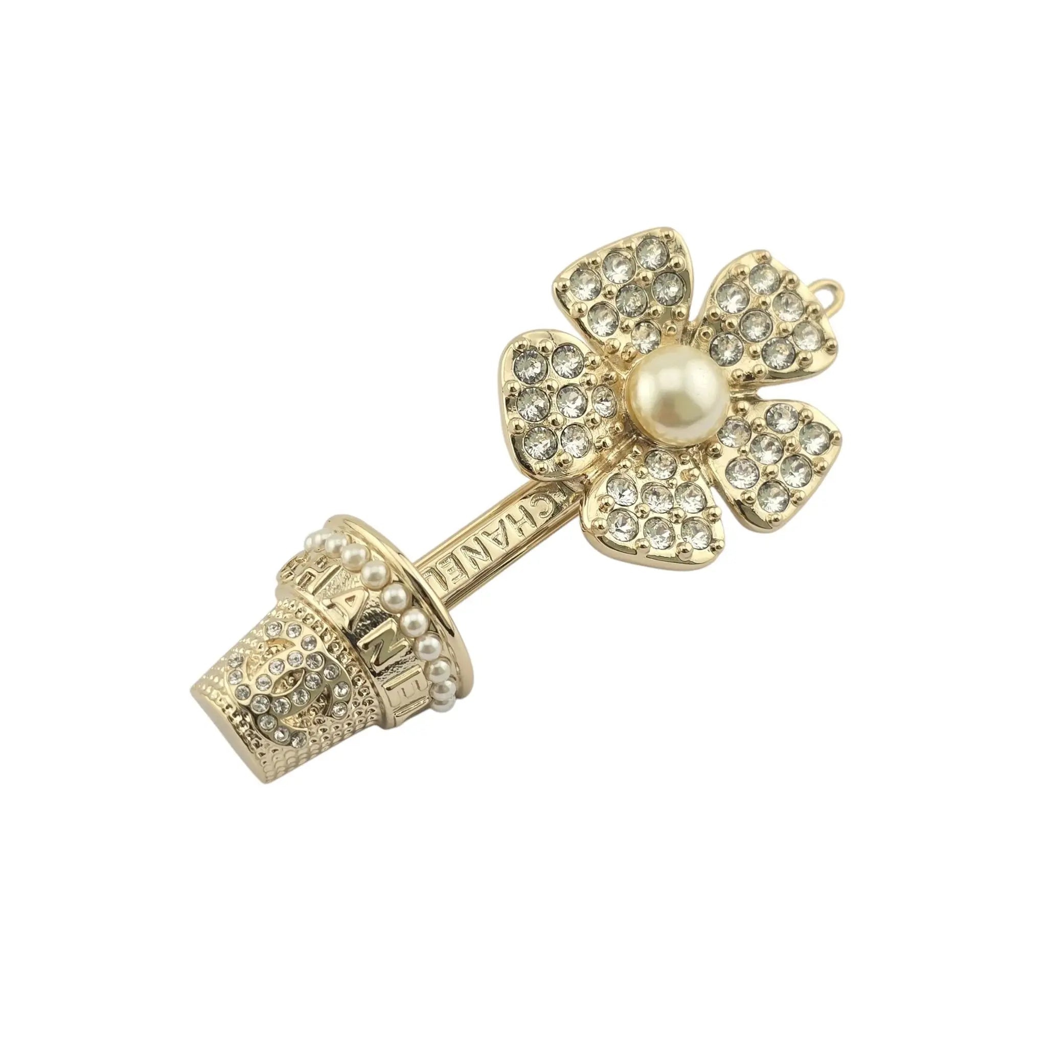 Chanel CC Faux Pearl & Strass Flower Pot Hair Clip Barrette B23 CHANEL