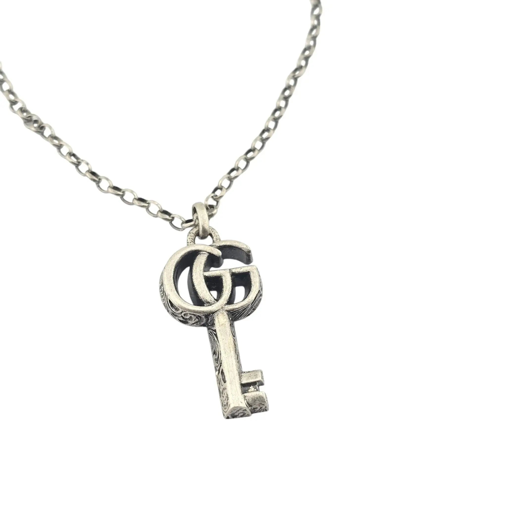 GUCCI GG Double G 925 Sterling Silver Key Necklace GUCCI
