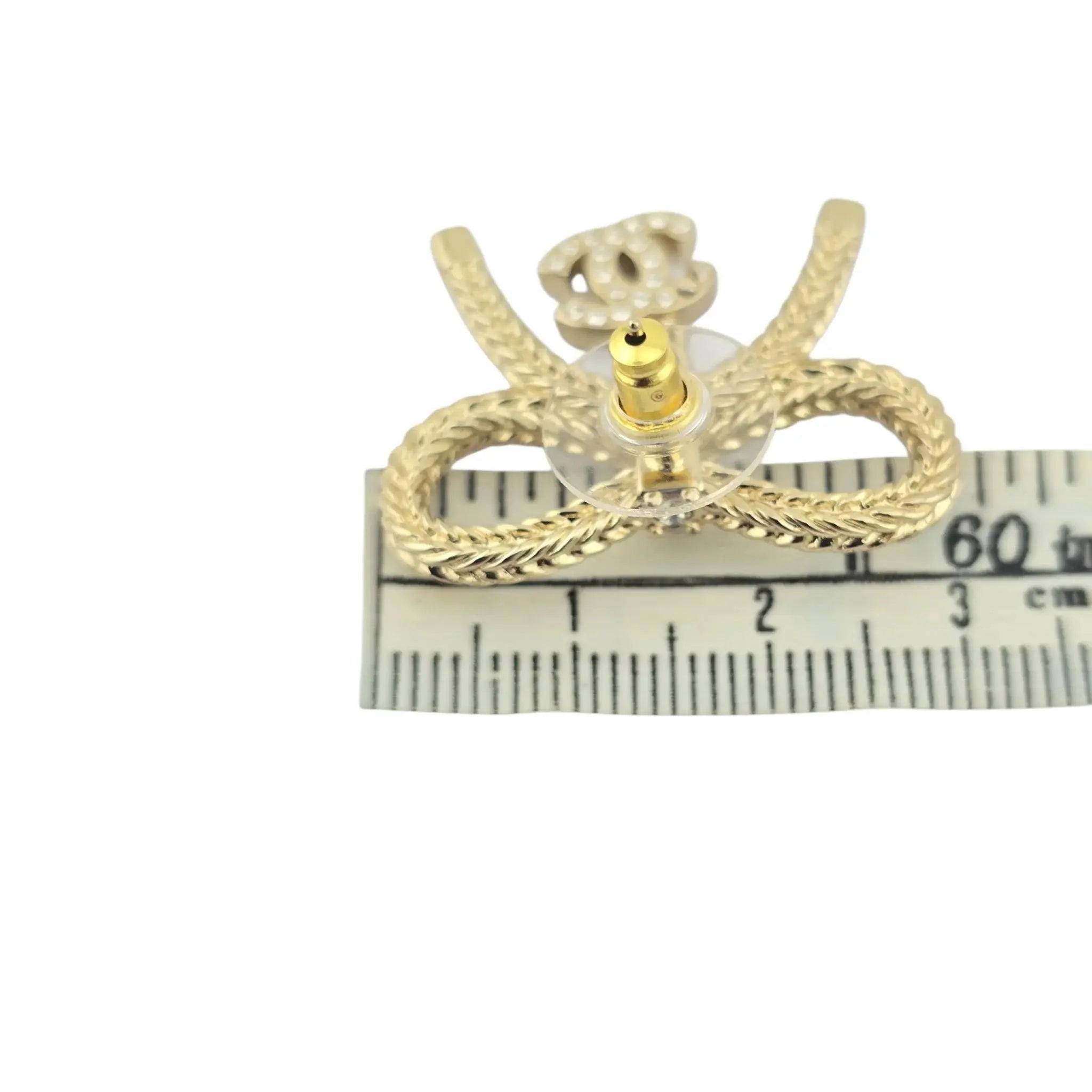 Chanel CC Crystal Bow Drop Earrings Gold 2024 CHANEL