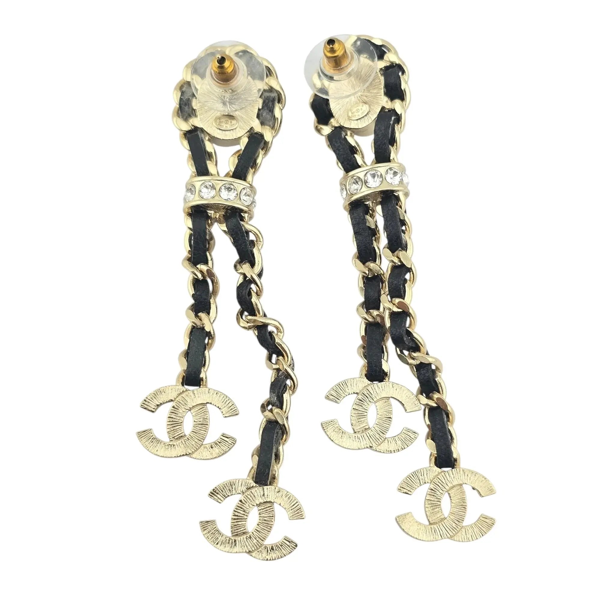 Chanel CC Black Leather Drop Earrings 2021 CHANEL