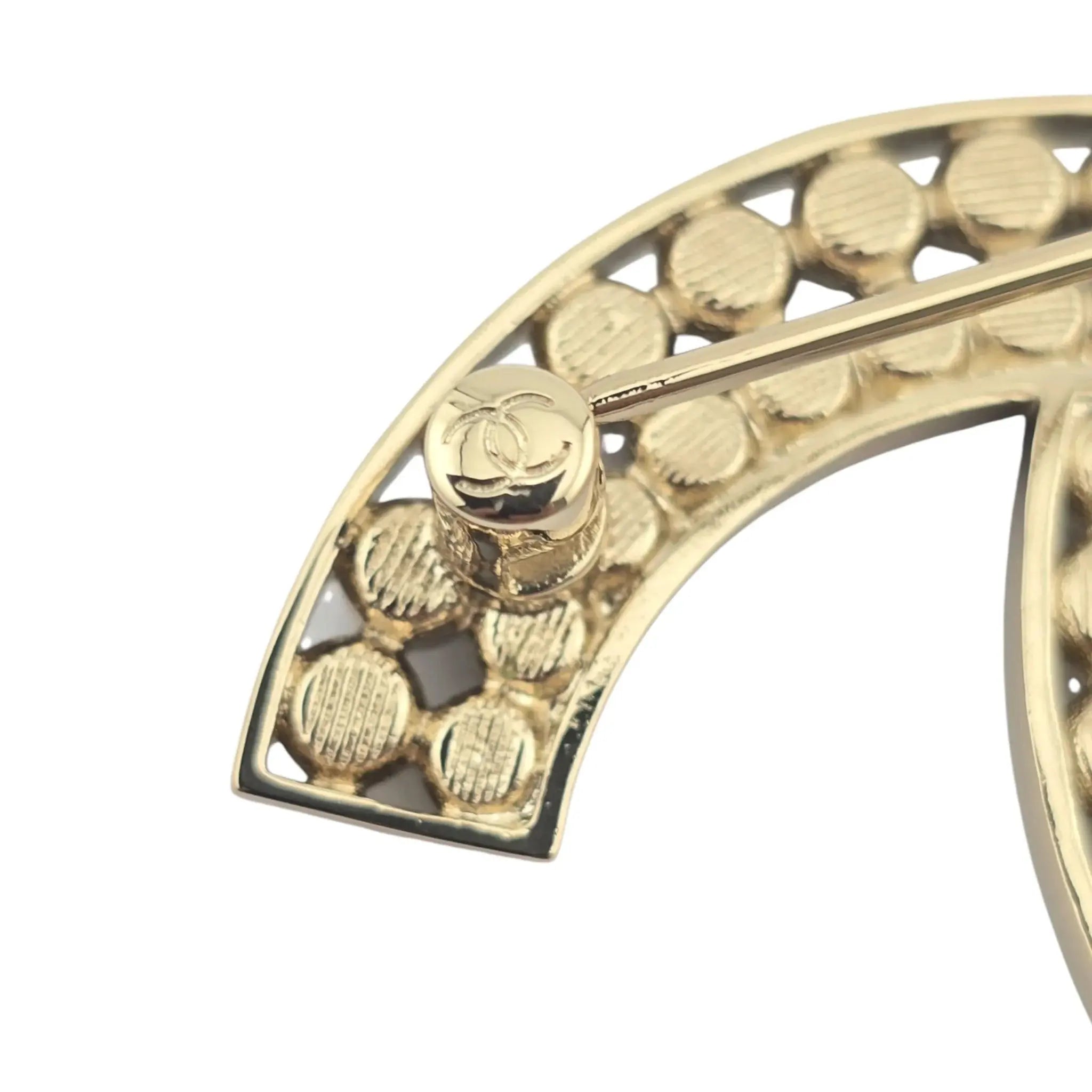 Chanel CC Metal Crystal Brooch Gold Black 2023 CHANEL