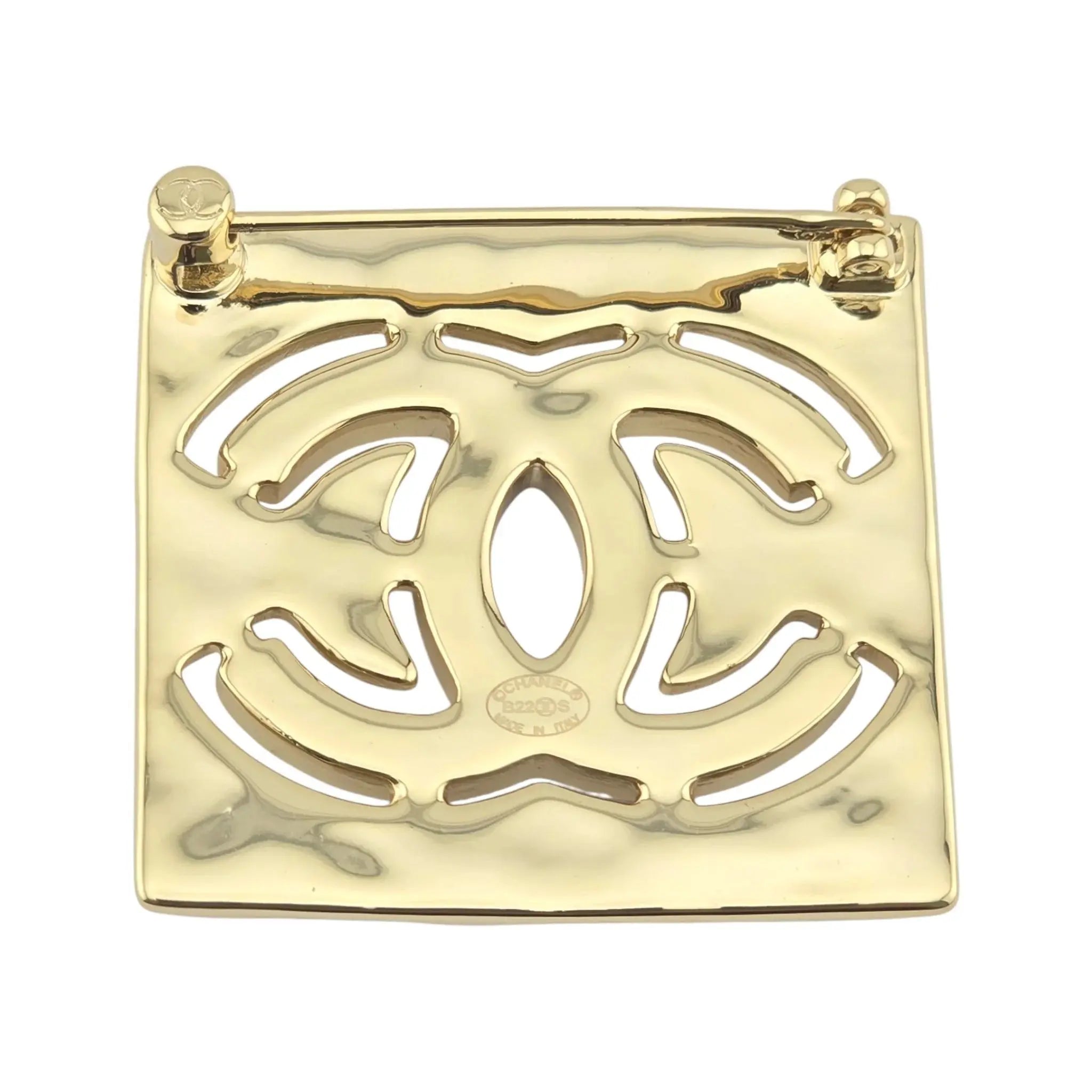 Chanel CC Square Gold Crystal Brooch 2022 CHANEL