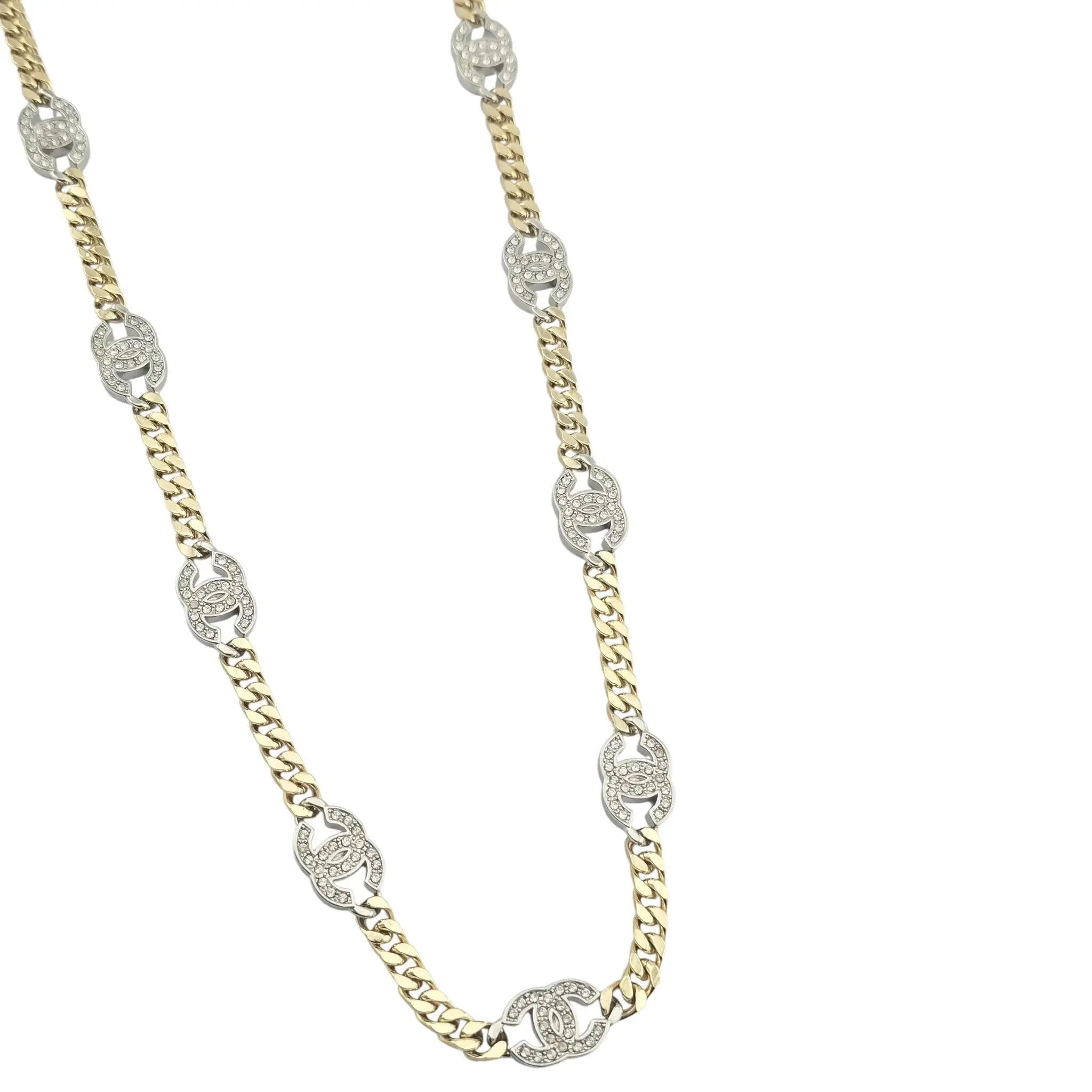 Chanel CC Gold Crystal Chain Silver Long Necklace 2021 CHANEL