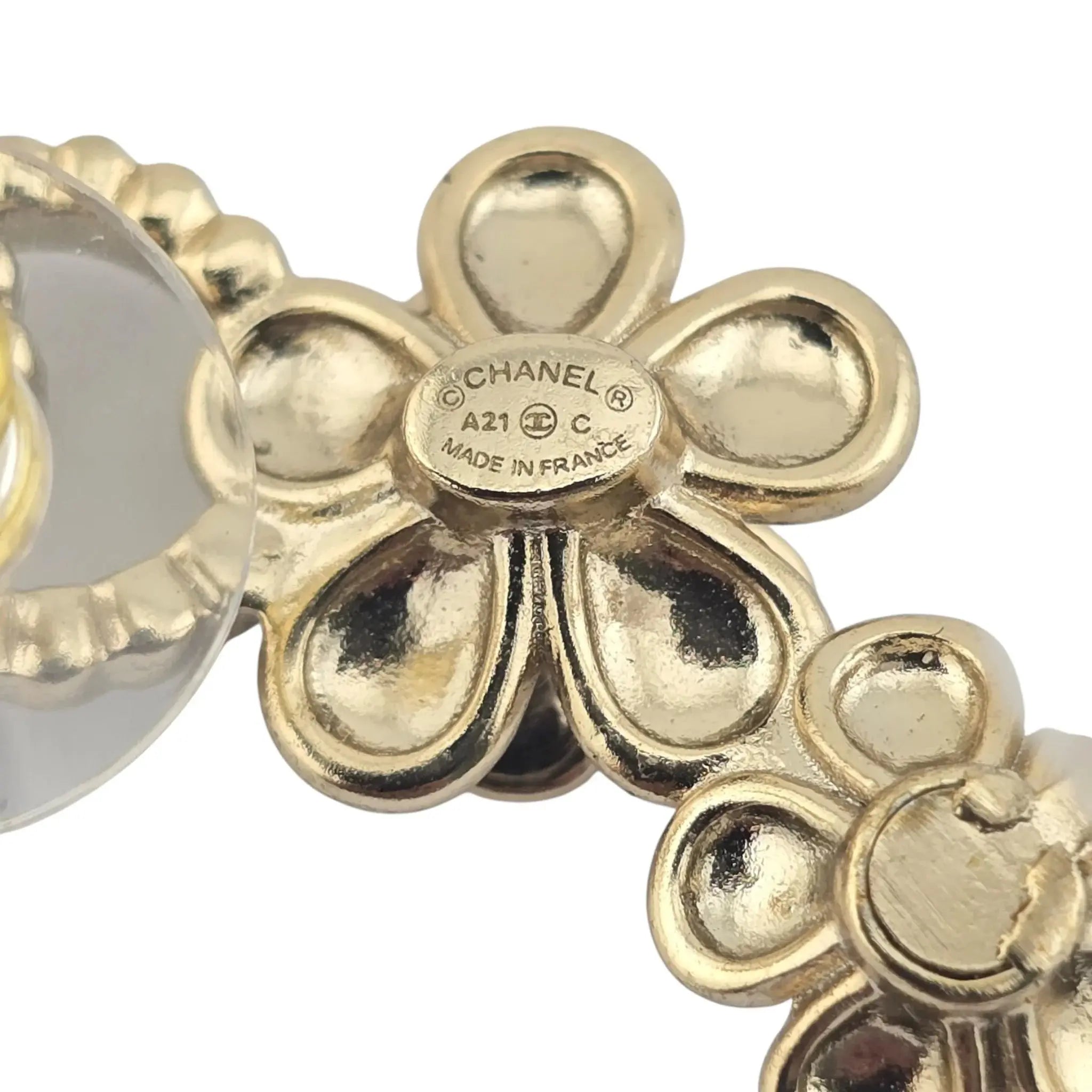 Chanel CC Crystal Enamel Camelia Clip On Stud Earrings Black White CHANEL