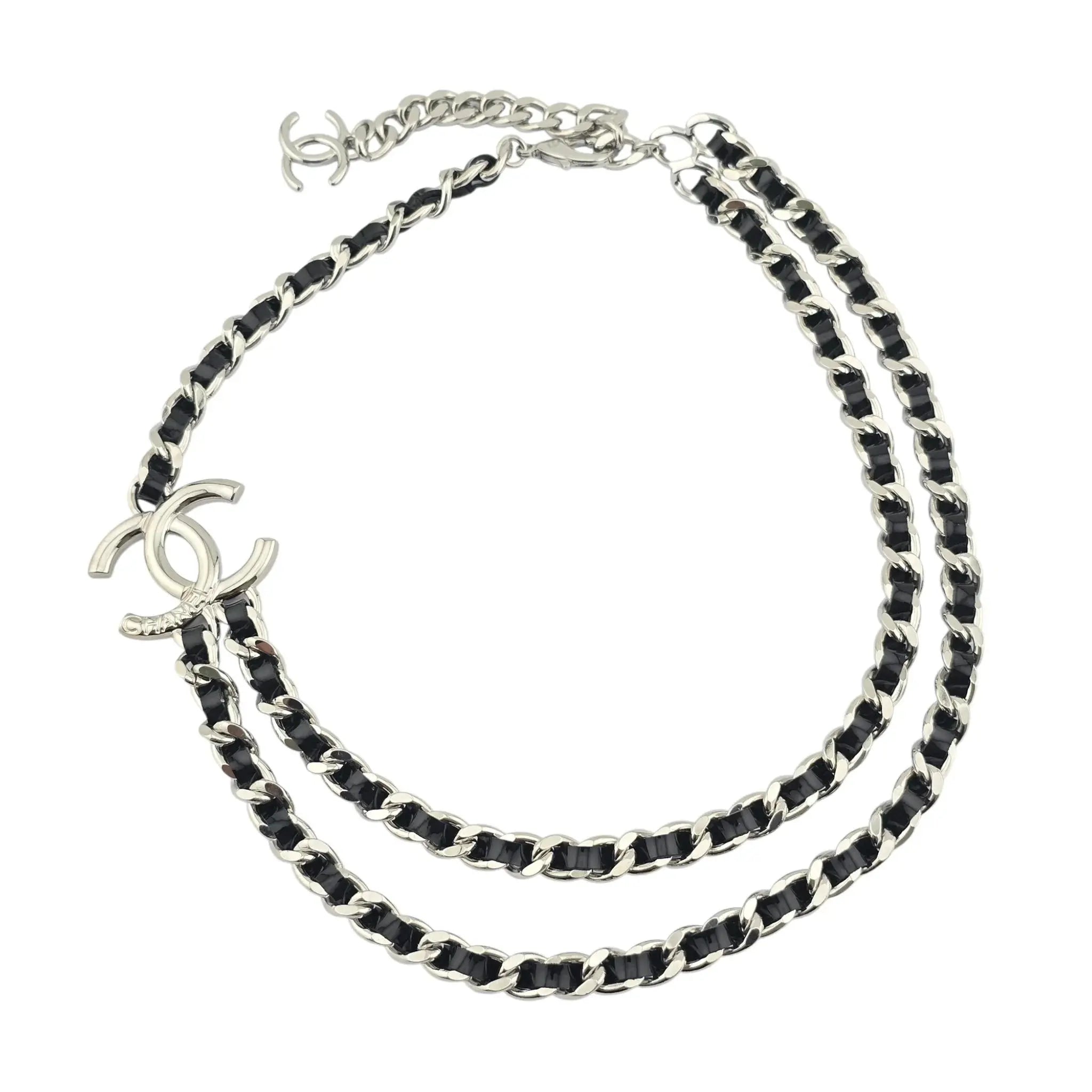 Chanel CC Black Silver Lambskin Necklace 2025 CHANEL