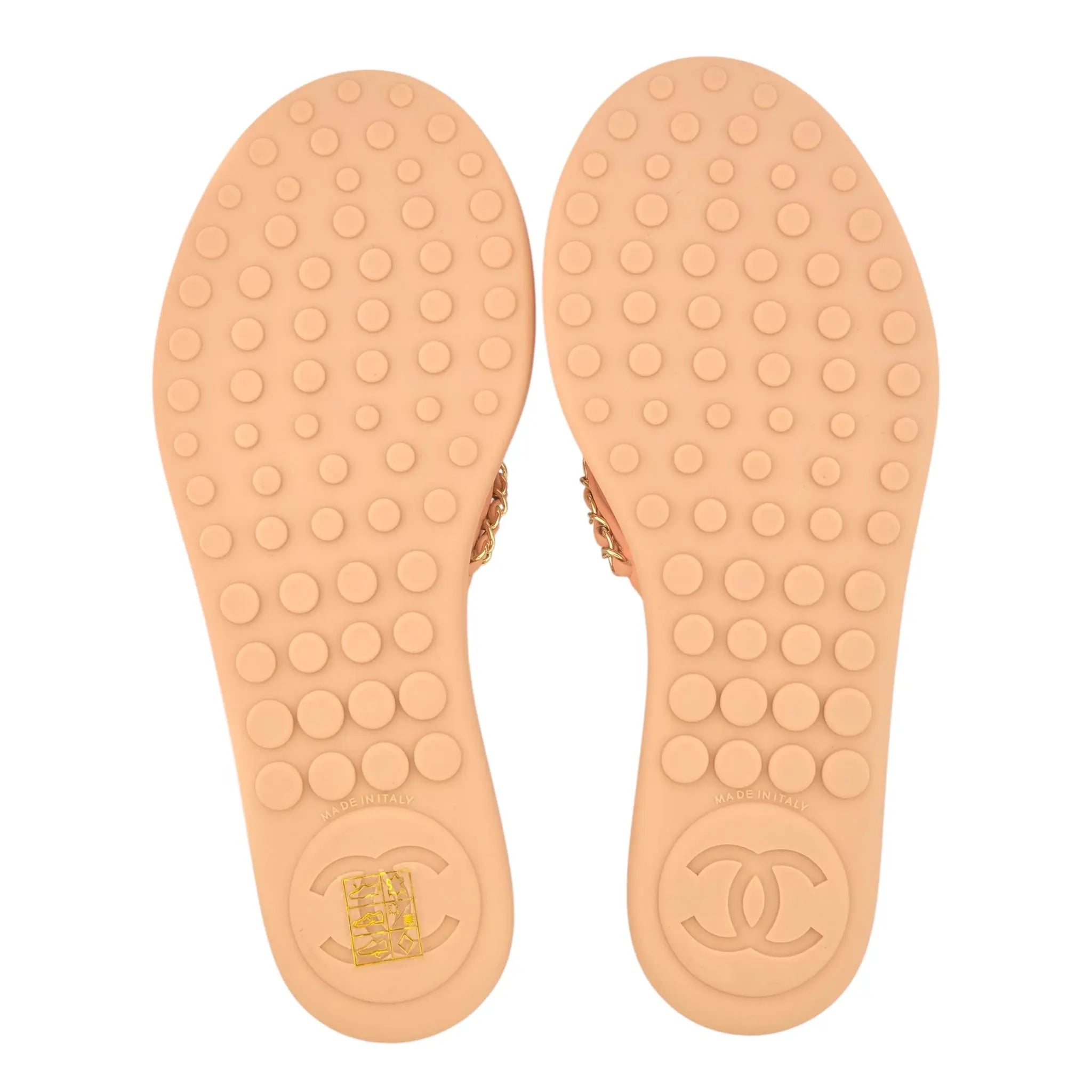 Chanel CC Calfskin Chain Thong Pink Sandals 39 UK6 CHANEL
