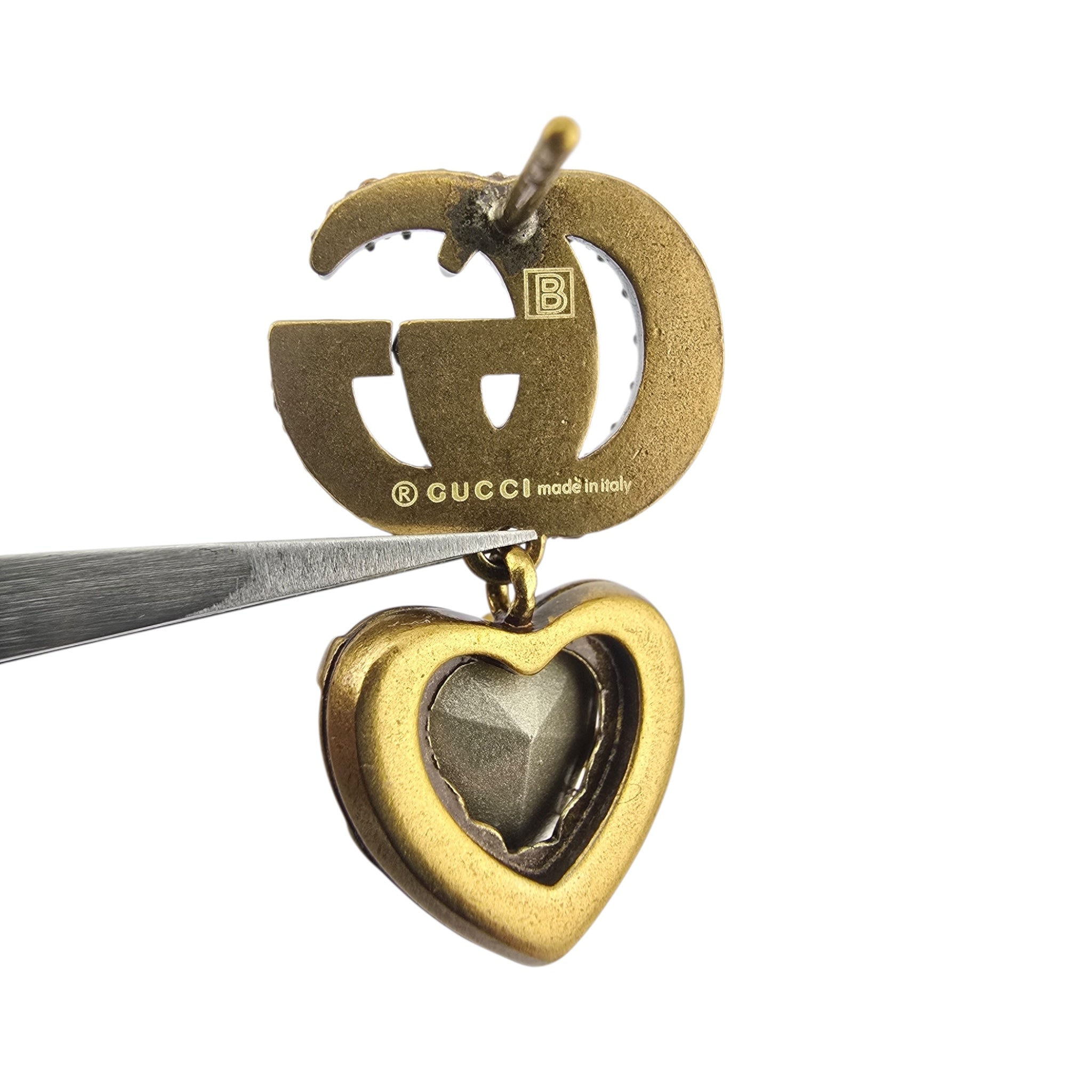 GUCCI GG Yellow Heart Crystal Drop Earrings