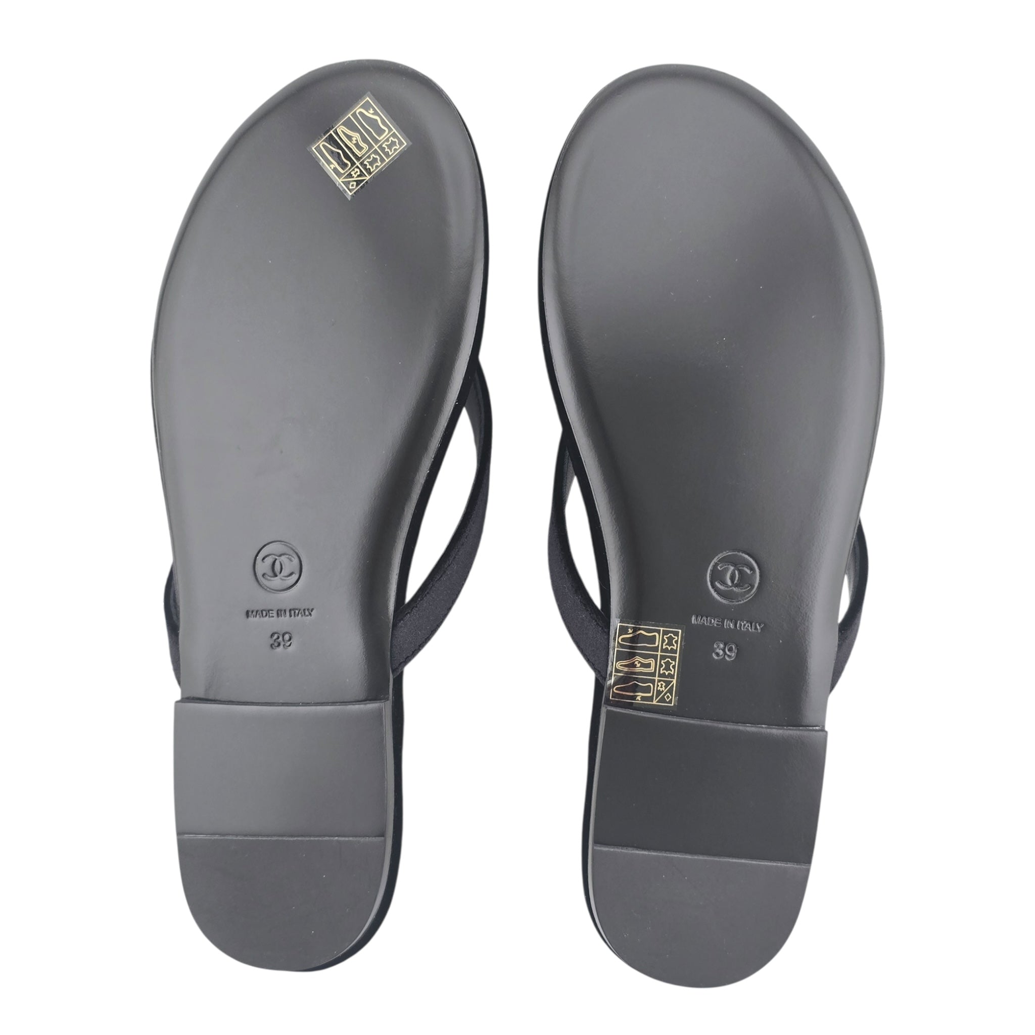 Chanel CC Black Velvet Crystal Thong Sandals 39