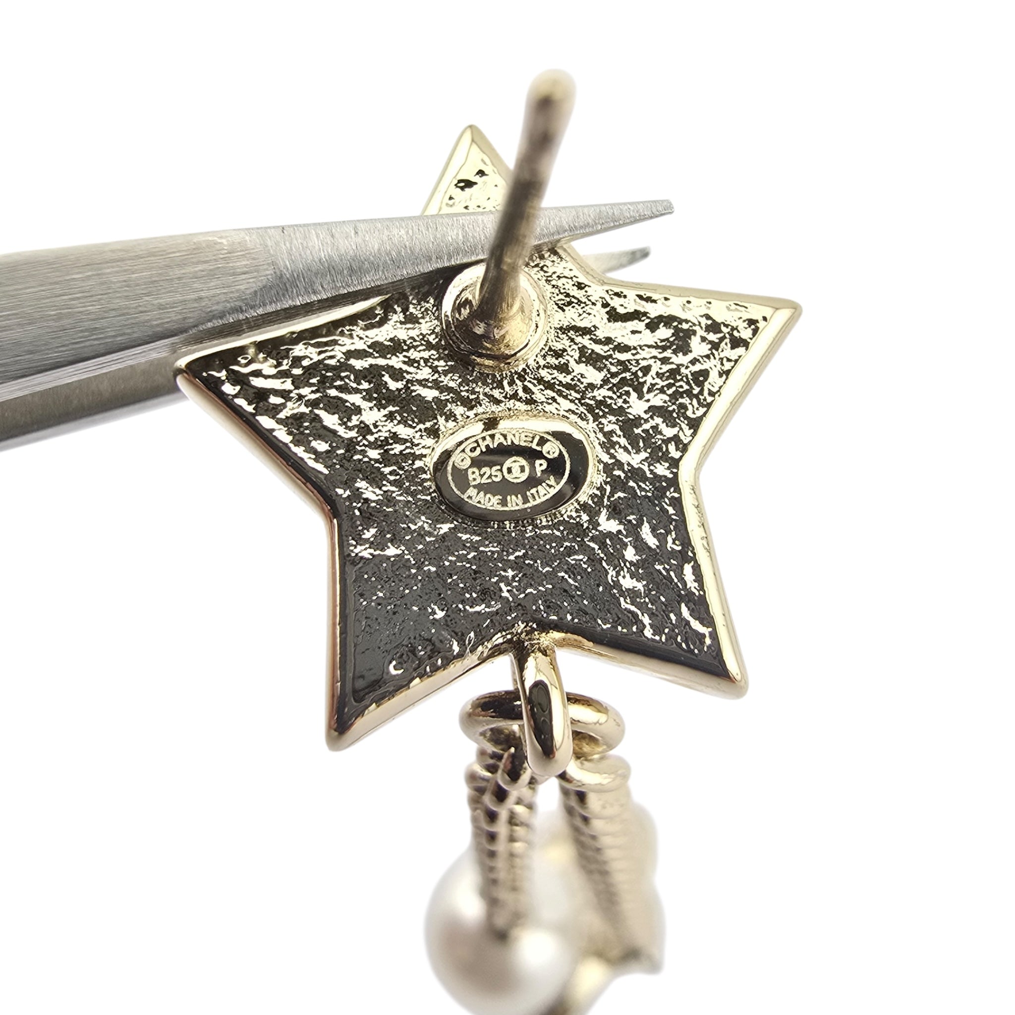 Chanel Crystal Pearl CC Star Drop Earrings Gold 2025