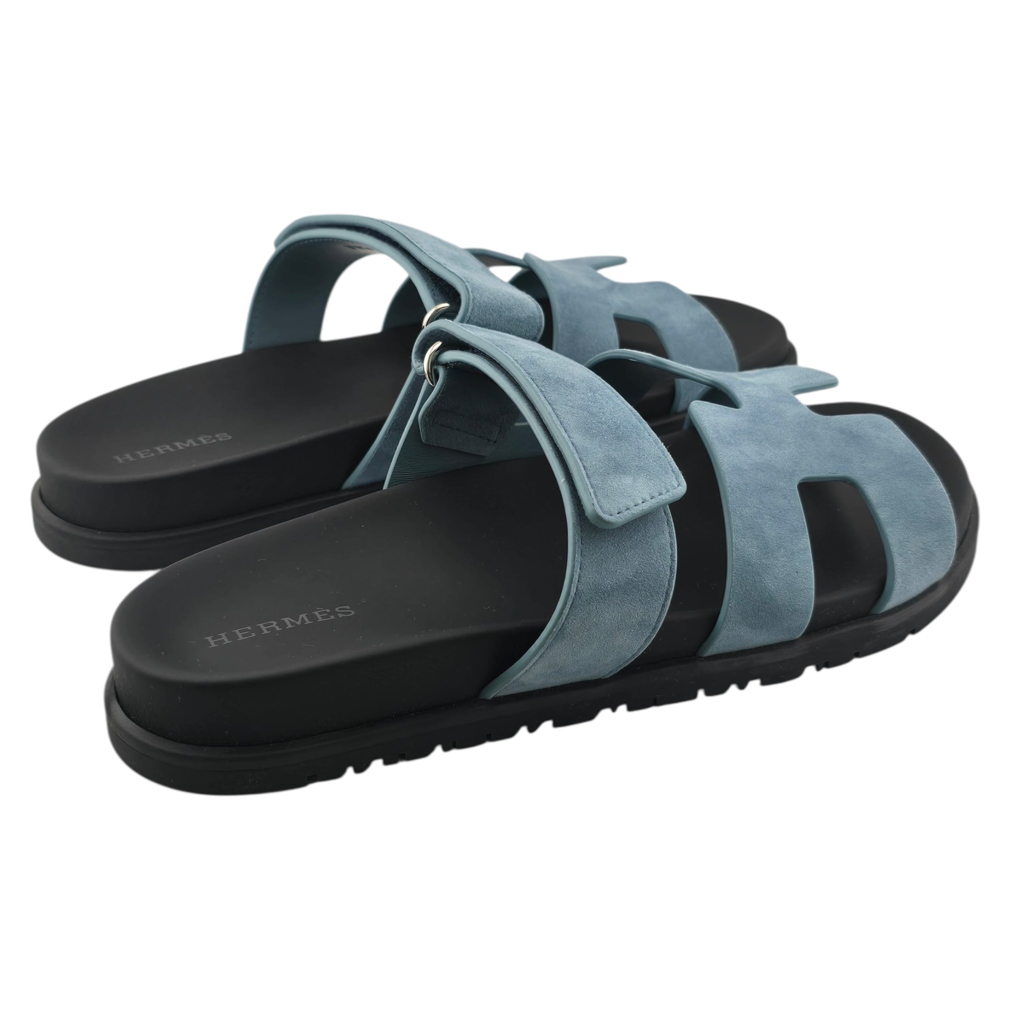 Hermes Chypre Suede Sandal Bleu Mineral 39 UK6 HERMES