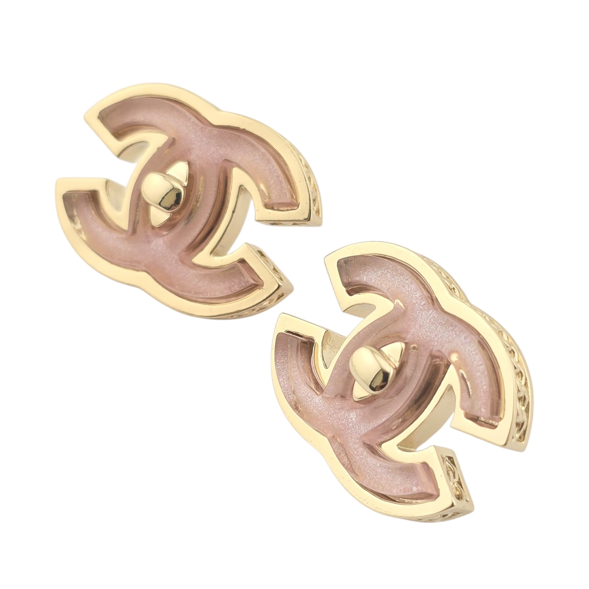 Chanel CC Gold Pink Resin Stud Earrings 2025 CHANEL