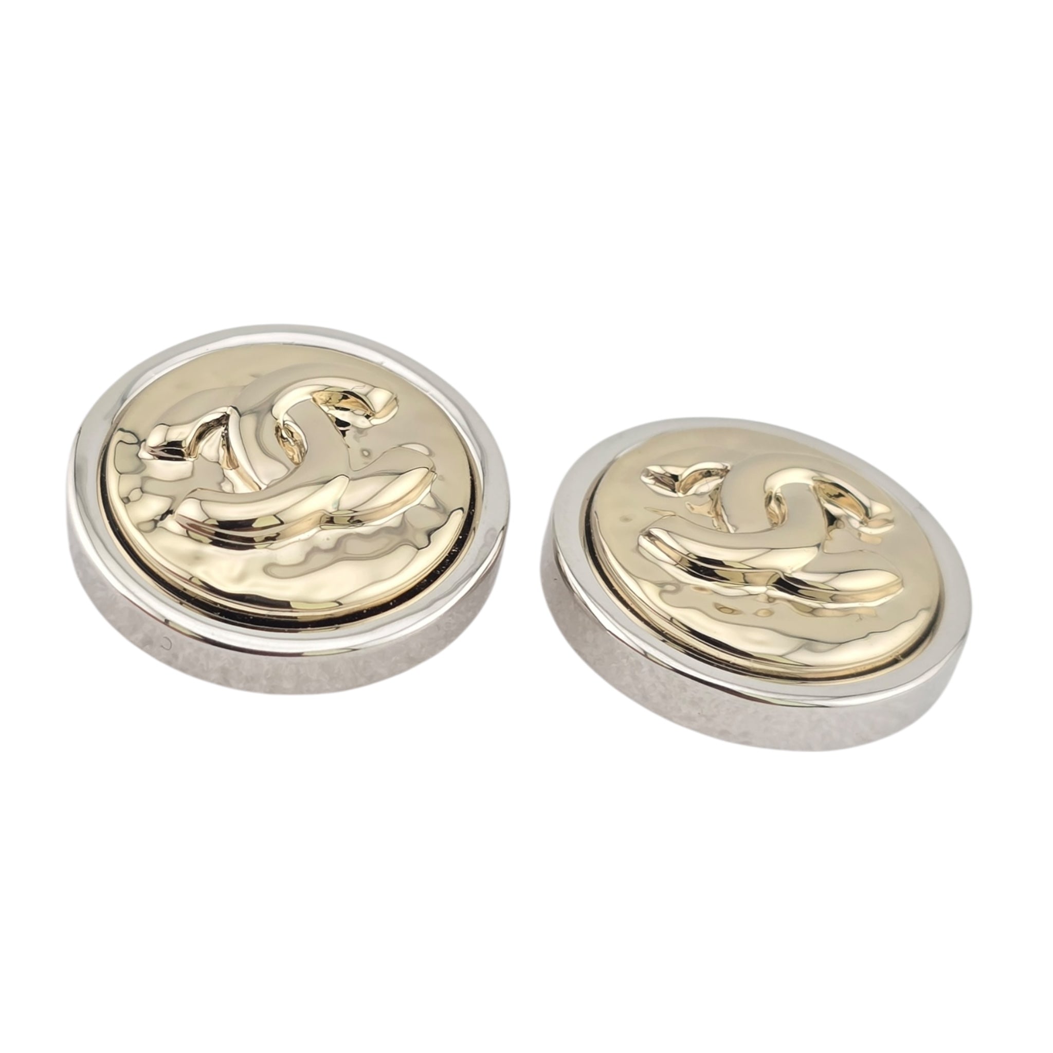 Chanel CC Stud Silver Gold Round Earrings 2025 CHANEL