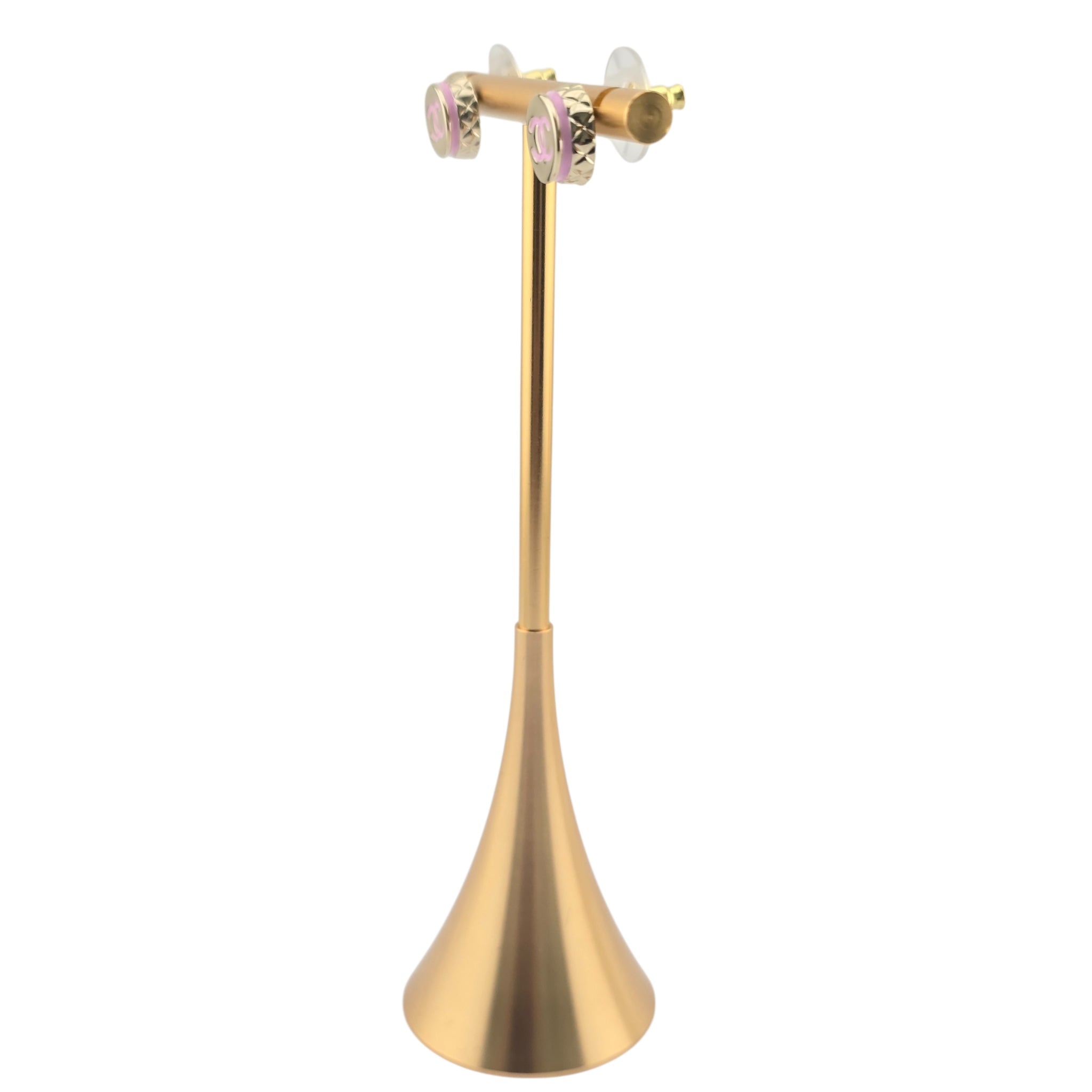 Chanel CC Stud Gold Pink Round Earrings B25 CHANEL