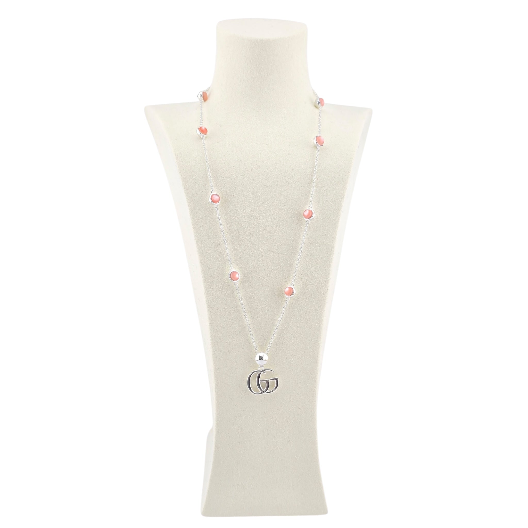 GUCCI GG Marmont Sterling Silver Pink Mother of Pearl Necklace GUCCI