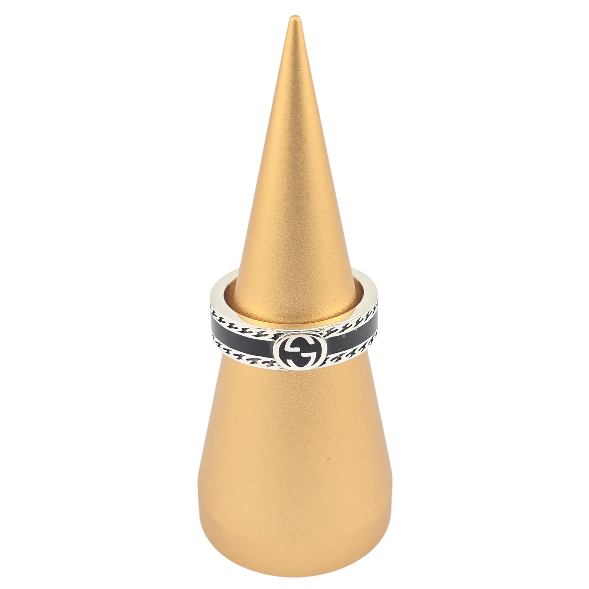 GUCCI Interlocking G Sterling Silver Black Enamel Ring GUCCI