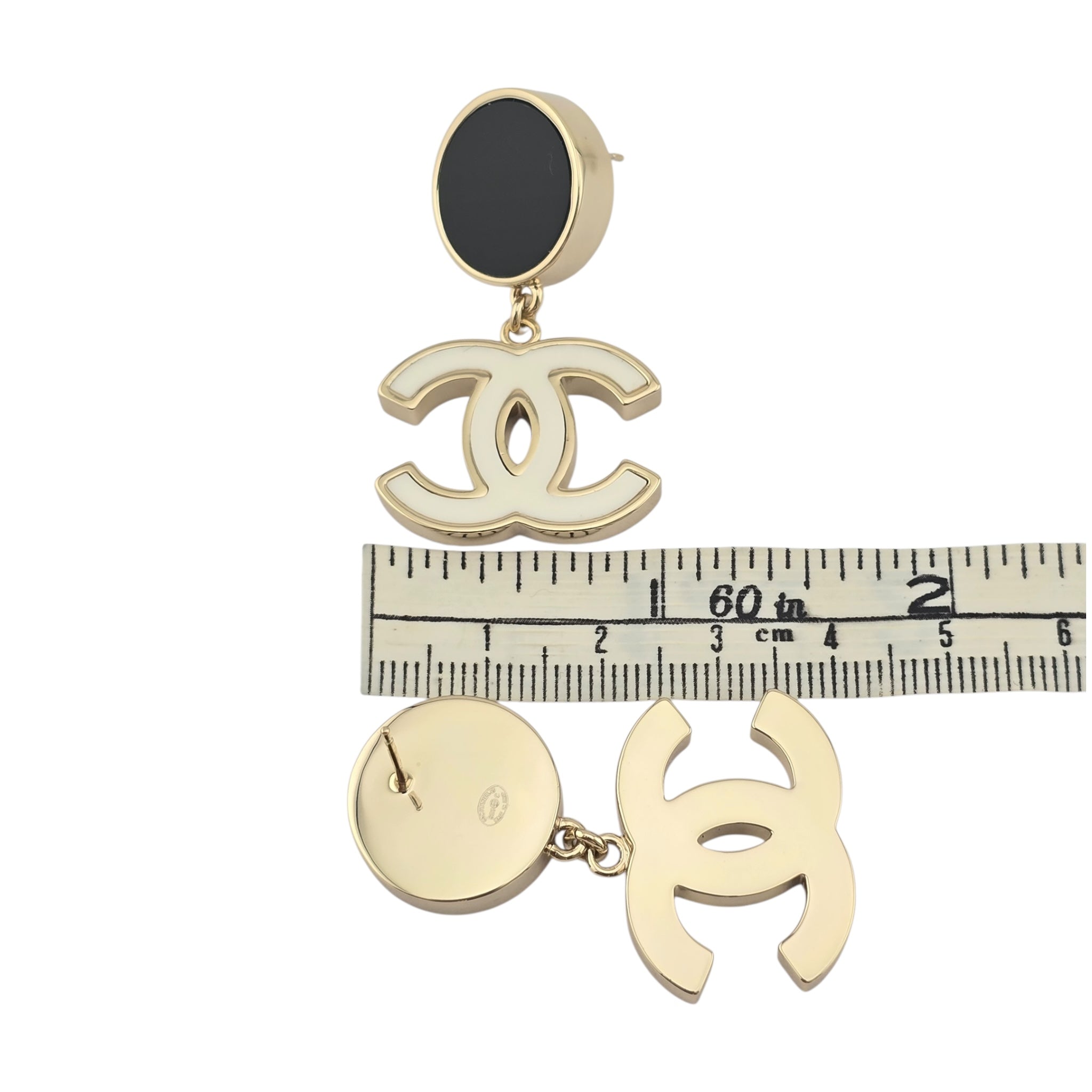 Chanel CC Black White Enamel Drop Earrings 2023 CHANEL