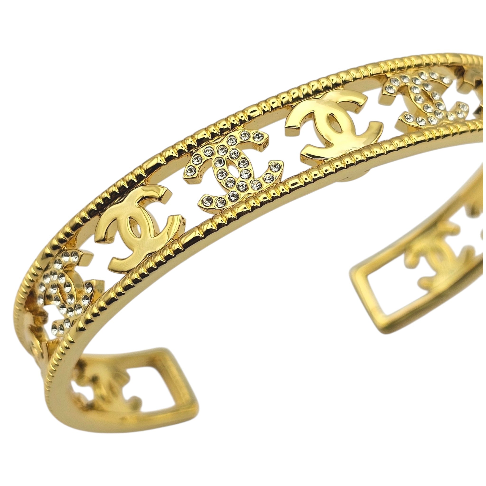 Chanel Crystal CC Gold Cuff Bracelet 2022 CHANEL